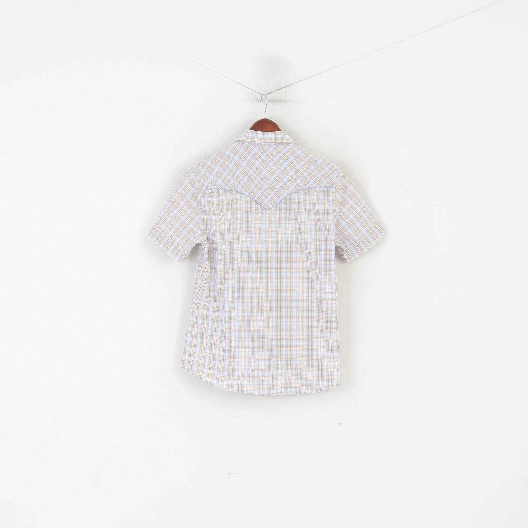 Levi's Men M Chemise décontractée Bleu à carreaux en coton Coupe ajustée à manches courtes