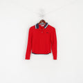 Fila Women 40 S Polo Shirt Red Cotton Cropped Stretch Fit Long Sleeve Top