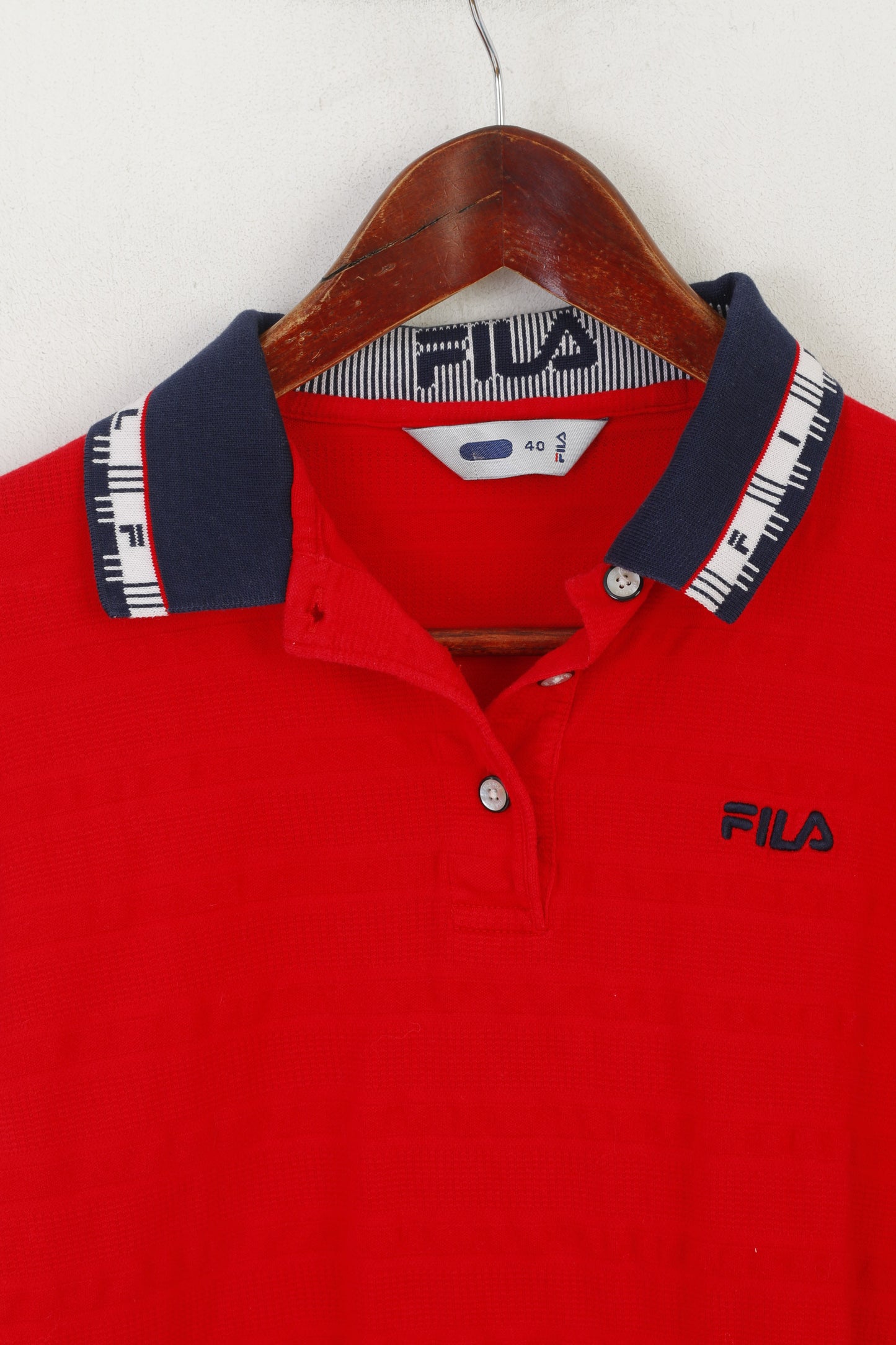 Fila Women 40 S Polo Shirt Red Cotton Cropped Stretch Fit Long Sleeve Top