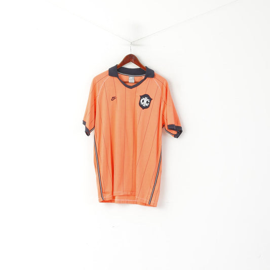 Nike Homme XL Polo Orange Coton Rayé Football Vintage Jersey Sportwear Top