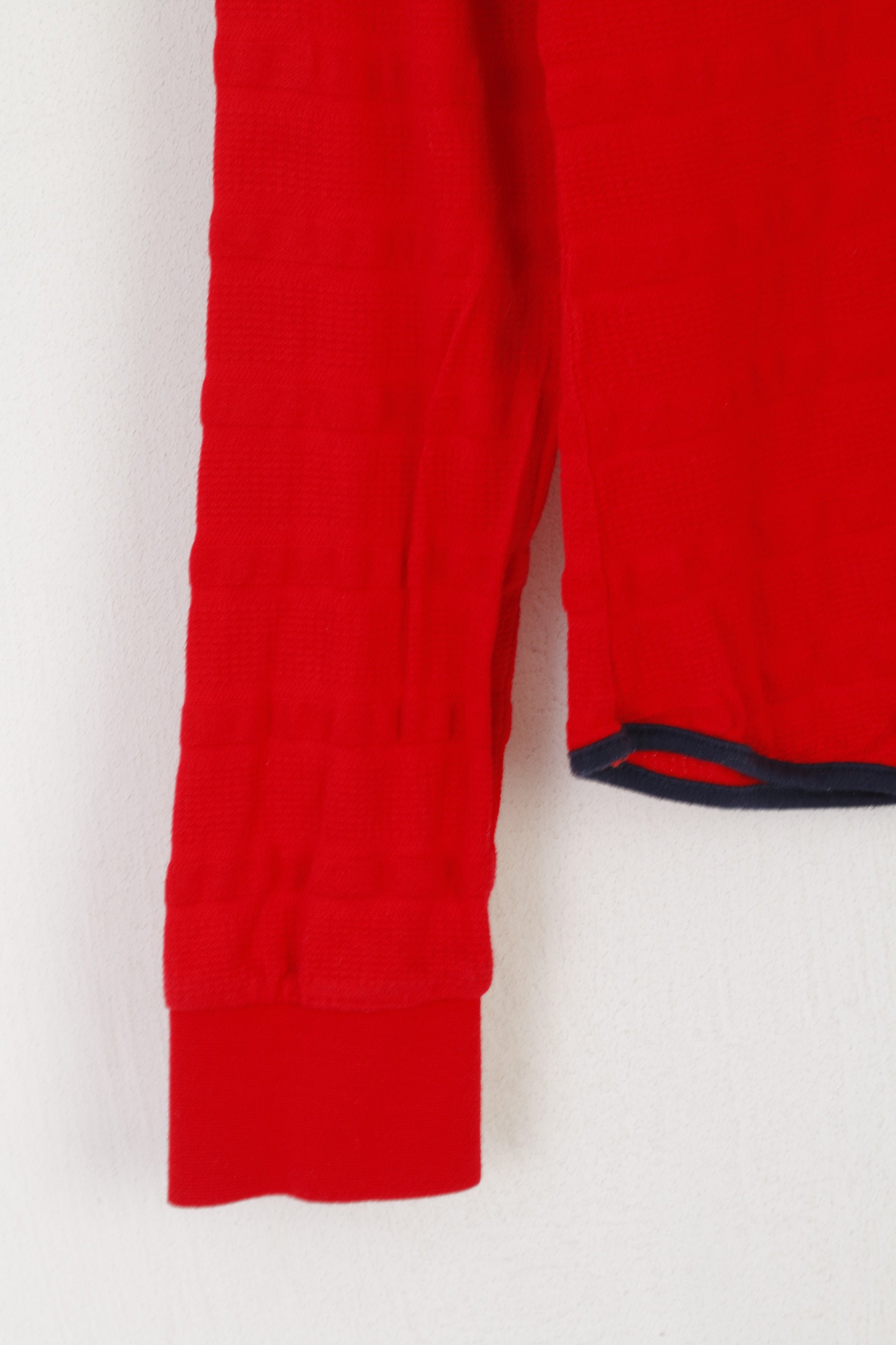 Fila Women 40 S Polo Shirt Red Cotton Cropped Stretch Fit Long Sleeve Top