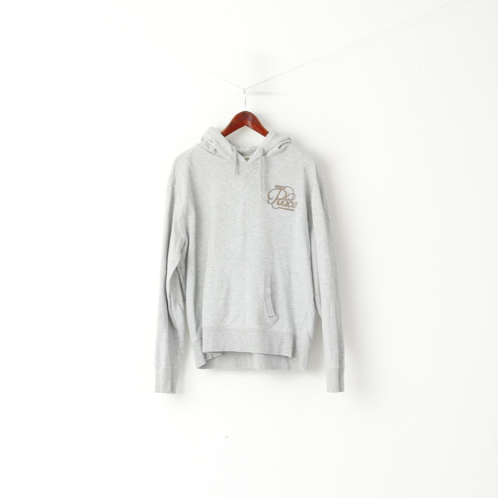 Police 883 Men 6 M Sweatshirt Grey Cotton Hooded Engineering in Milano Hoodie