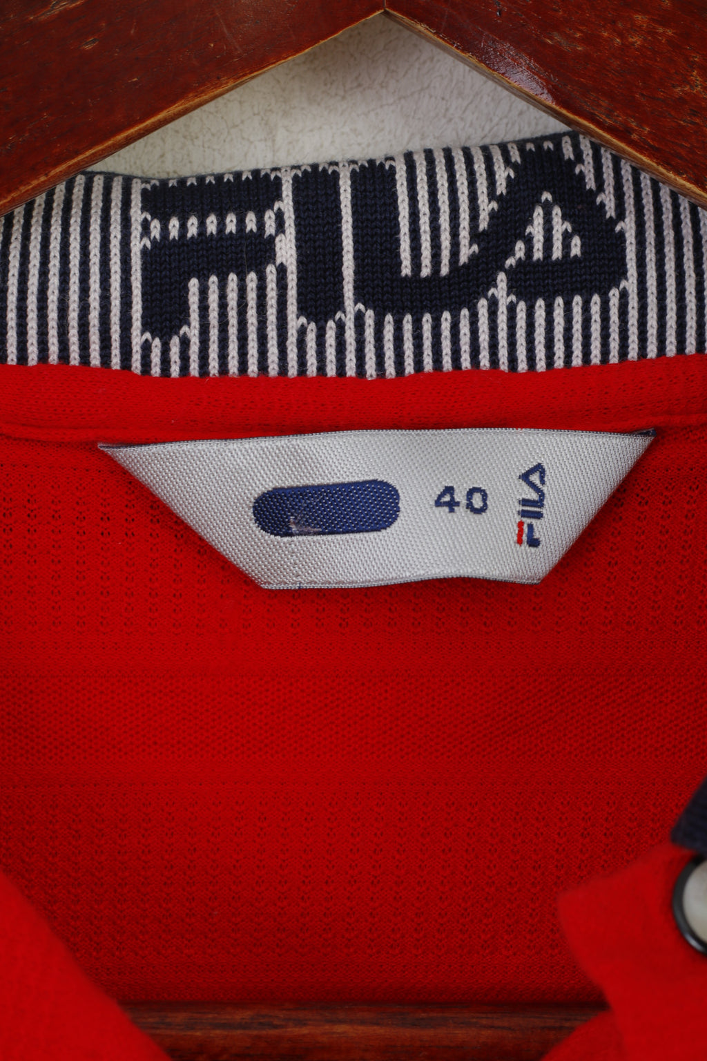 Fila Women 40 S Polo Shirt Red Cotton Cropped Stretch Fit Long Sleeve Top