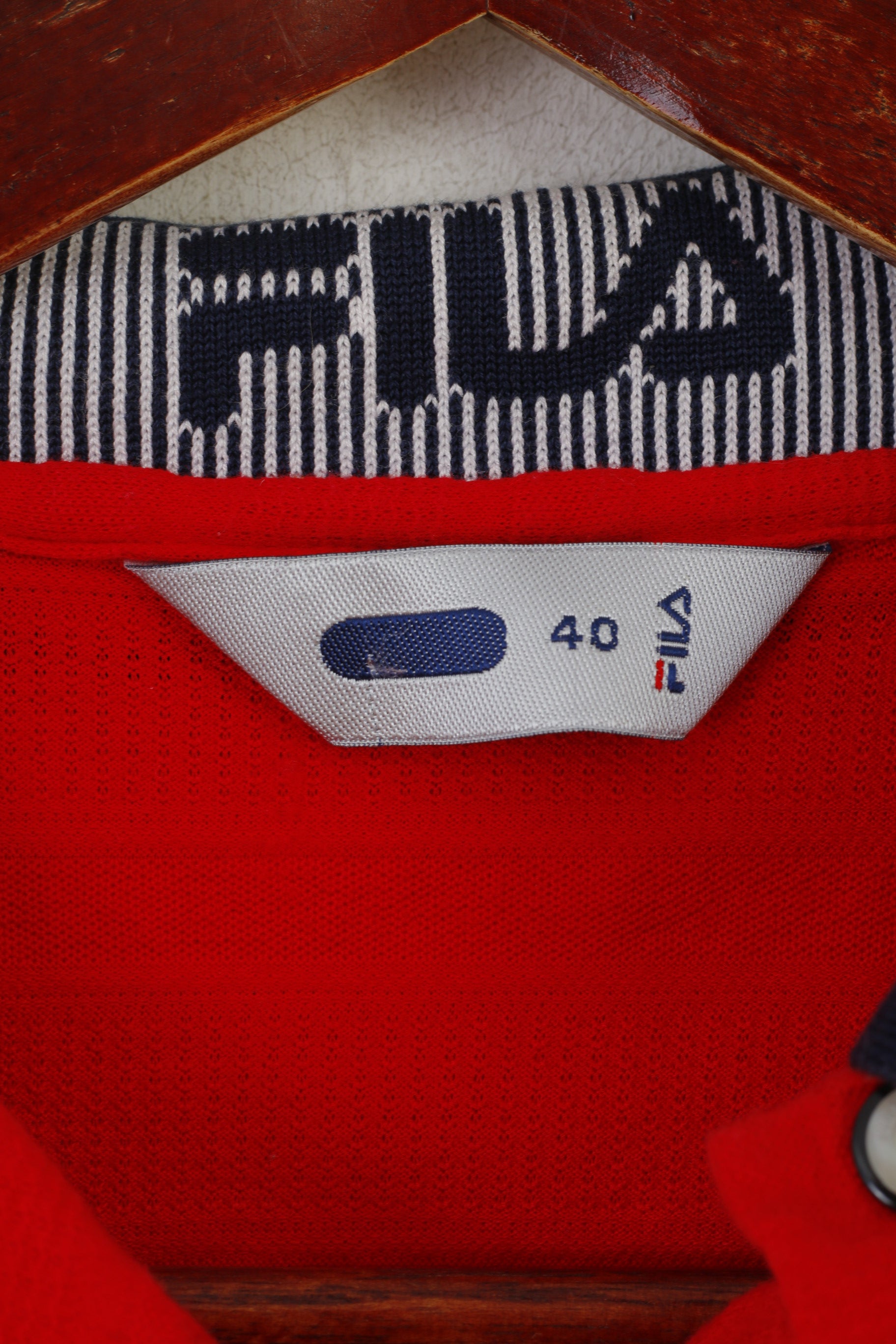 Fila Women 40 S Polo Shirt Red Cotton Cropped Stretch Fit Long Sleeve Top