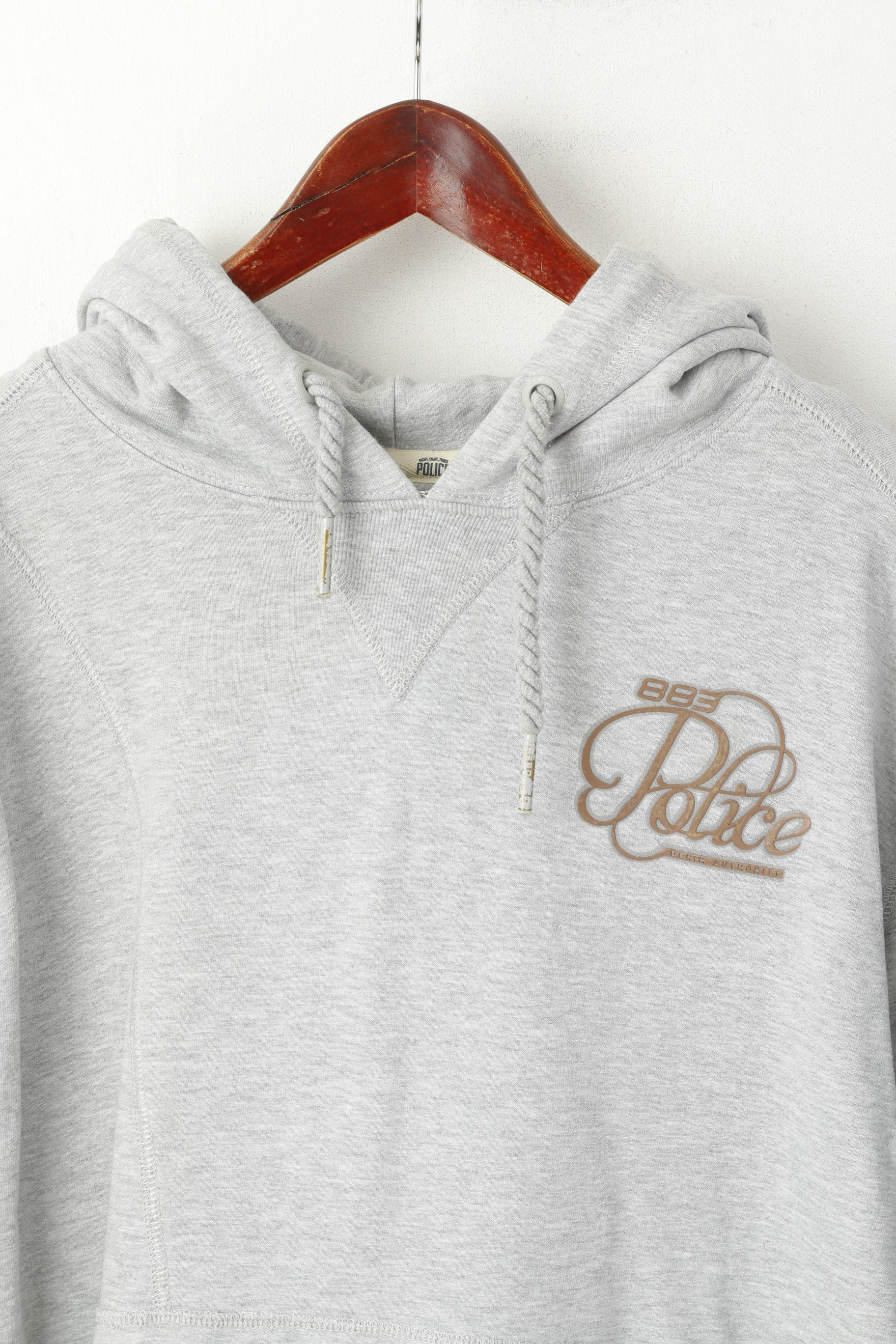 Police 883 Men 6 M Sweatshirt Grey Cotton Hooded Engineering in Milano Hoodie