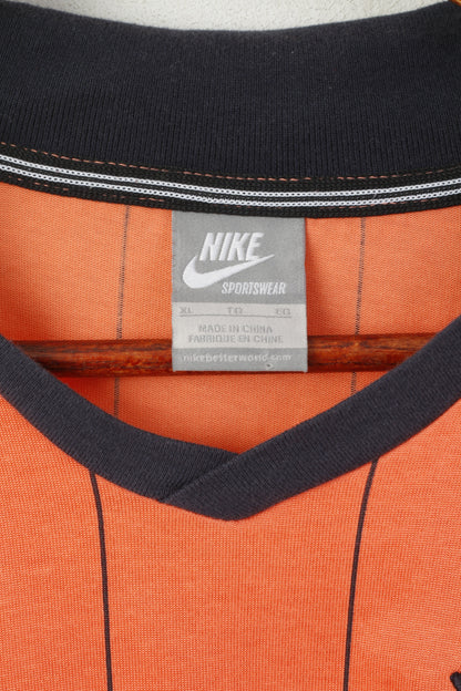 Nike Men XL Polo Shirt Orange Cotton Striped Football Vintage Jersey Sportwear Top