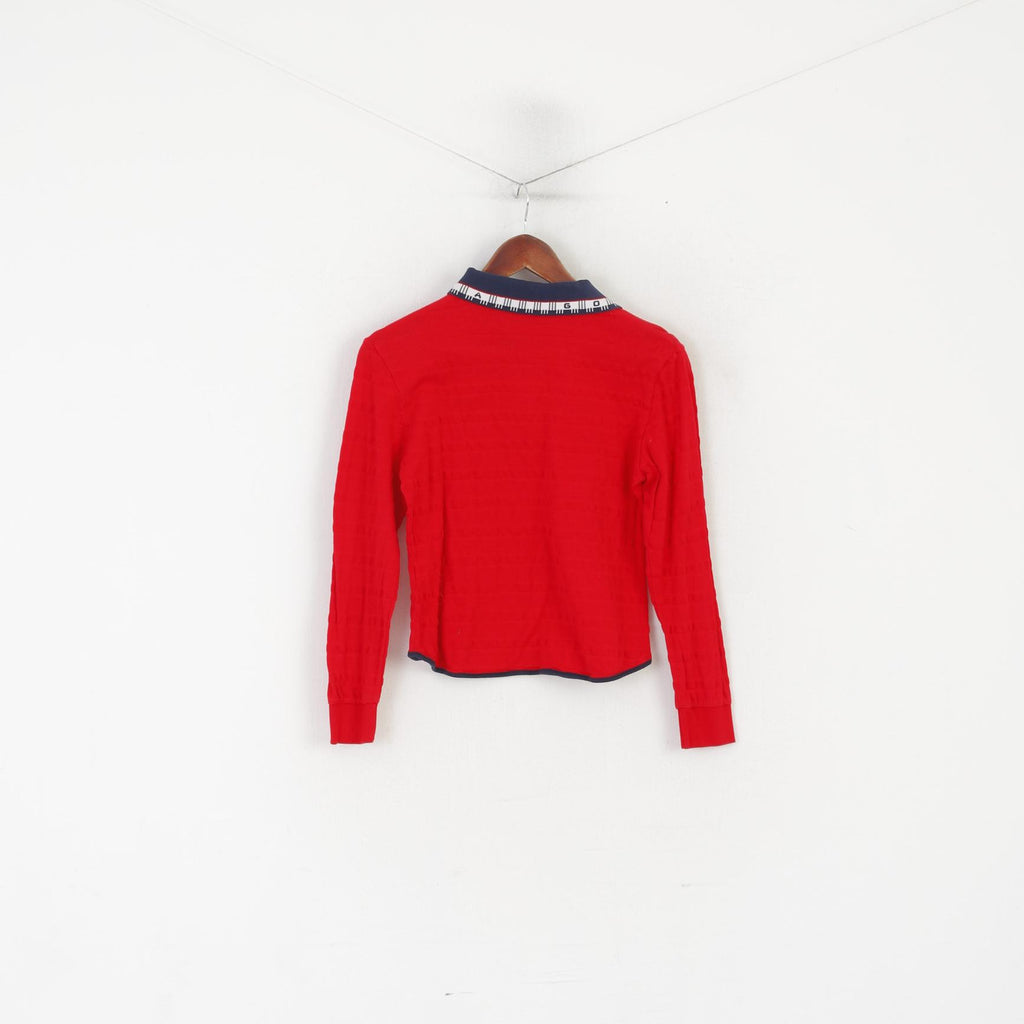Fila Women 40 S Polo Shirt Red Cotton Cropped Stretch Fit Long Sleeve Top