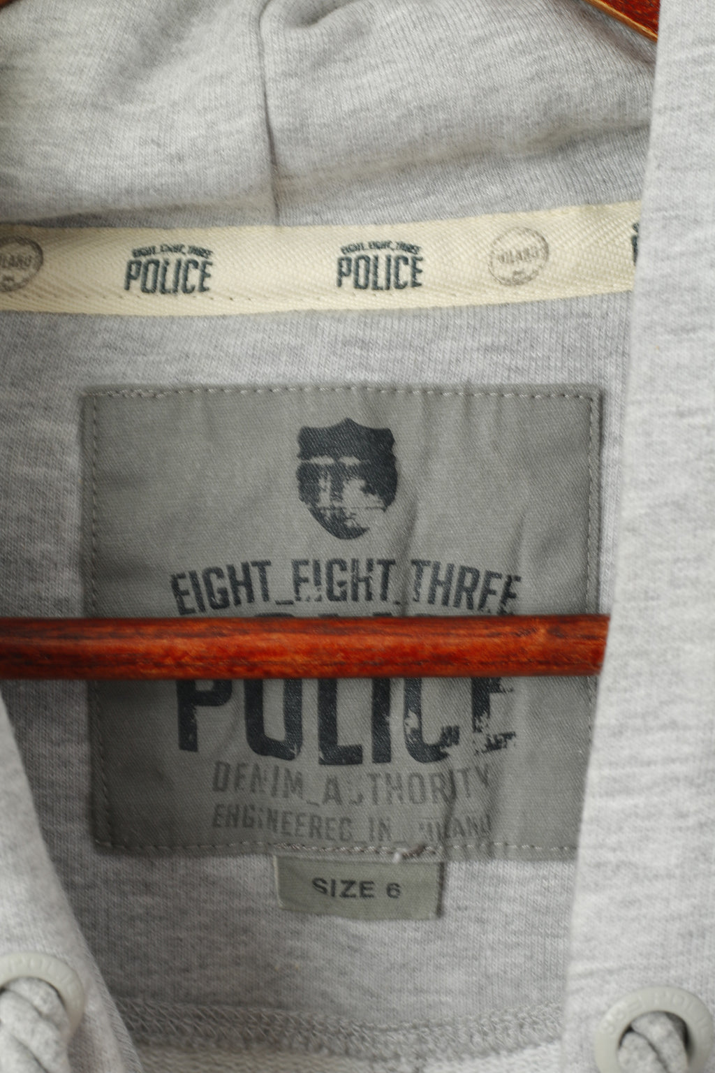 Police 883 Men 6 M Sweatshirt Grey Cotton Hooded Engineering in Milano Hoodie