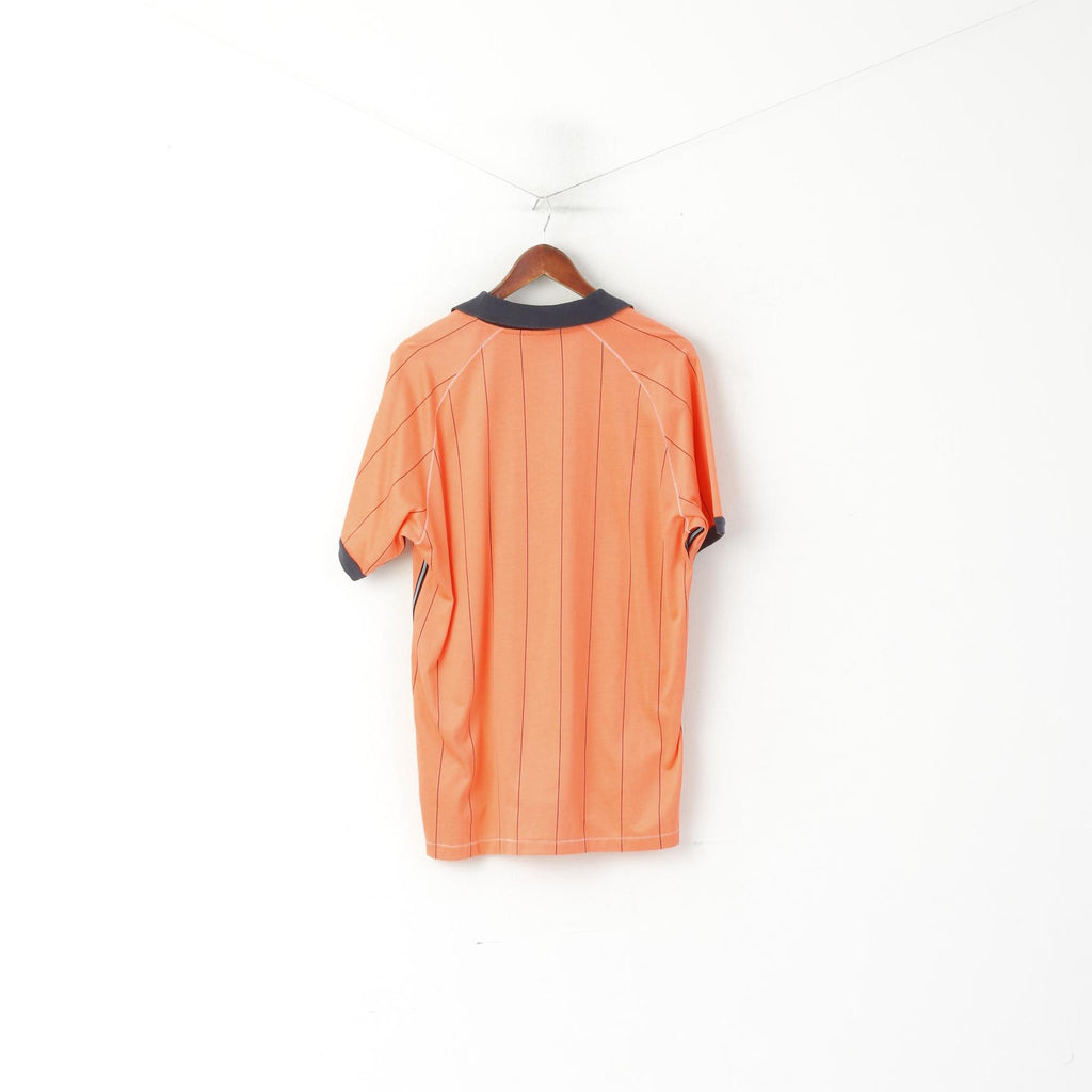Nike Men XL Polo Shirt Orange Cotton Striped Football Vintage Jersey Sportwear Top