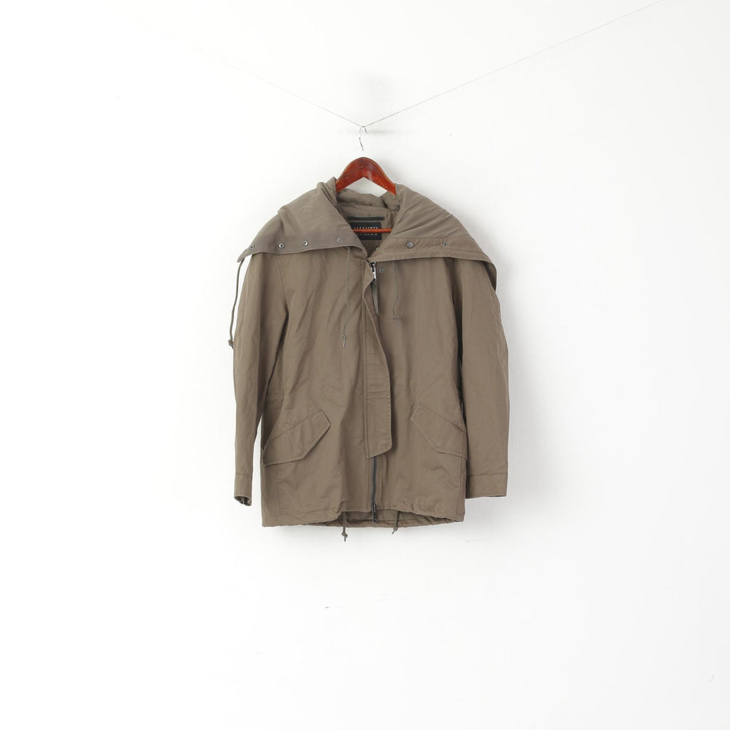 AllSaints Femmes 10 38 M Veste Kaki Coton Arton Zippé à Capuche Haut Col Haut