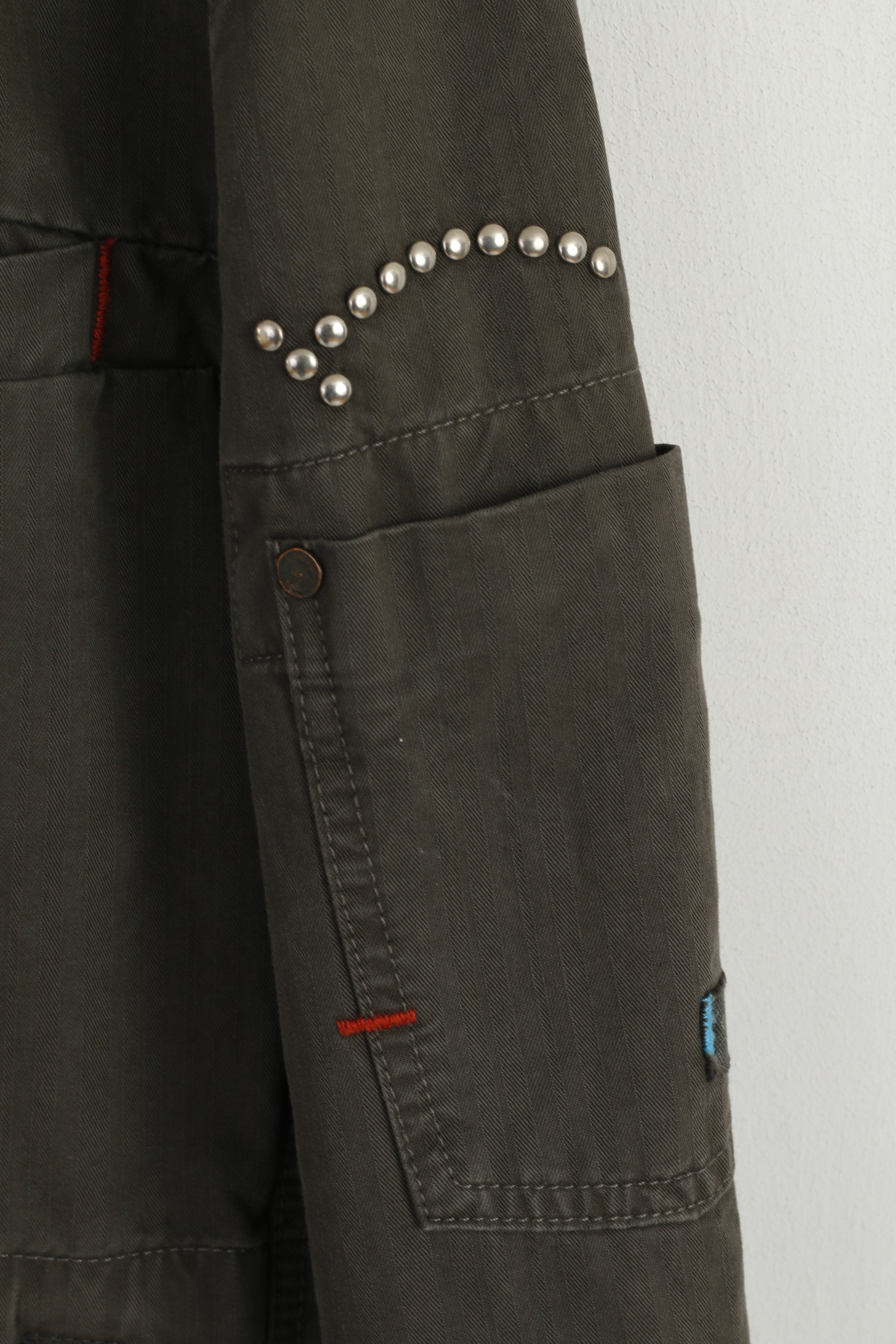 G-Star Raw Women XL Jacket Green Cotton Studs Jkt Military Zip Up Multi Pockets Top