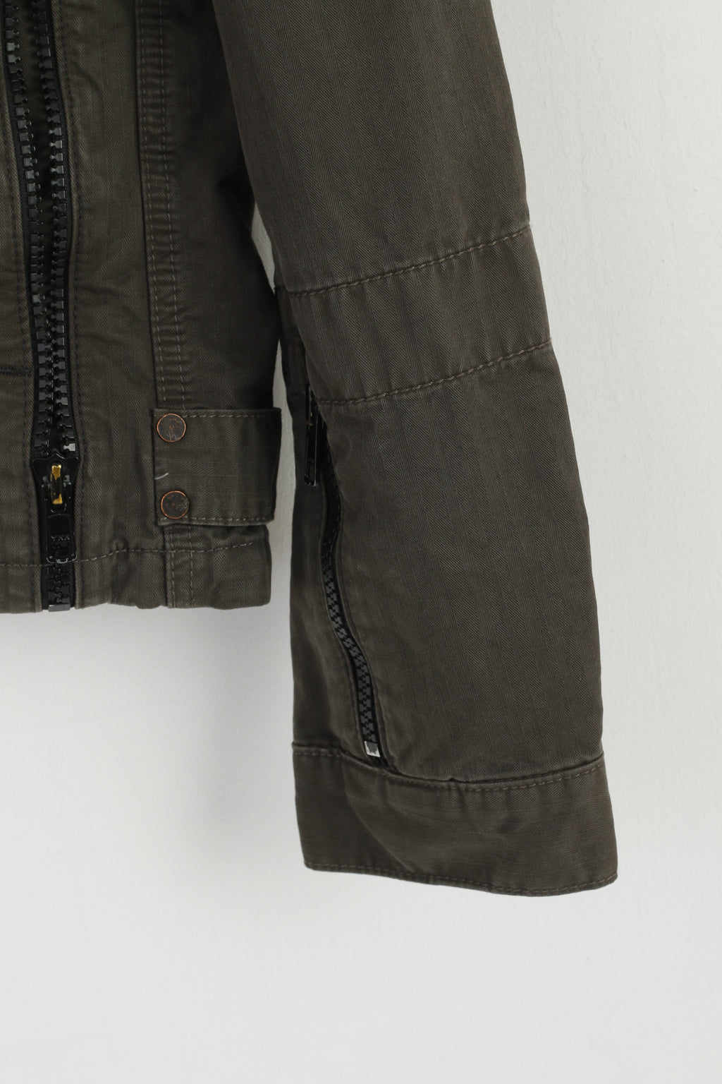 G-Star Raw Women XL Jacket Green Cotton Studs Jkt Military Zip Up Multi Pockets Top