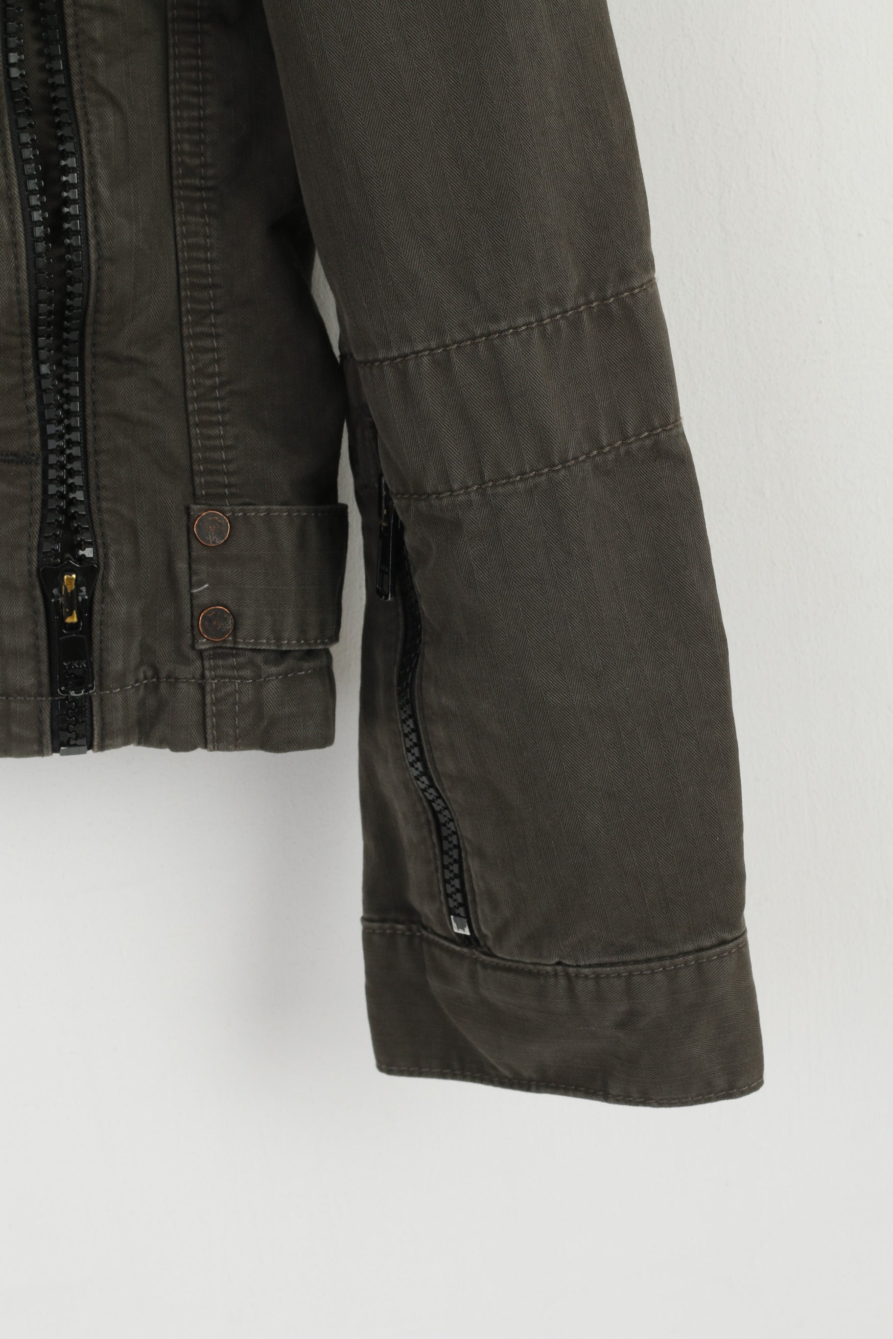 G-Star Raw Women XL Jacket Green Cotton Studs Jkt Military Zip Up Multi Pockets Top