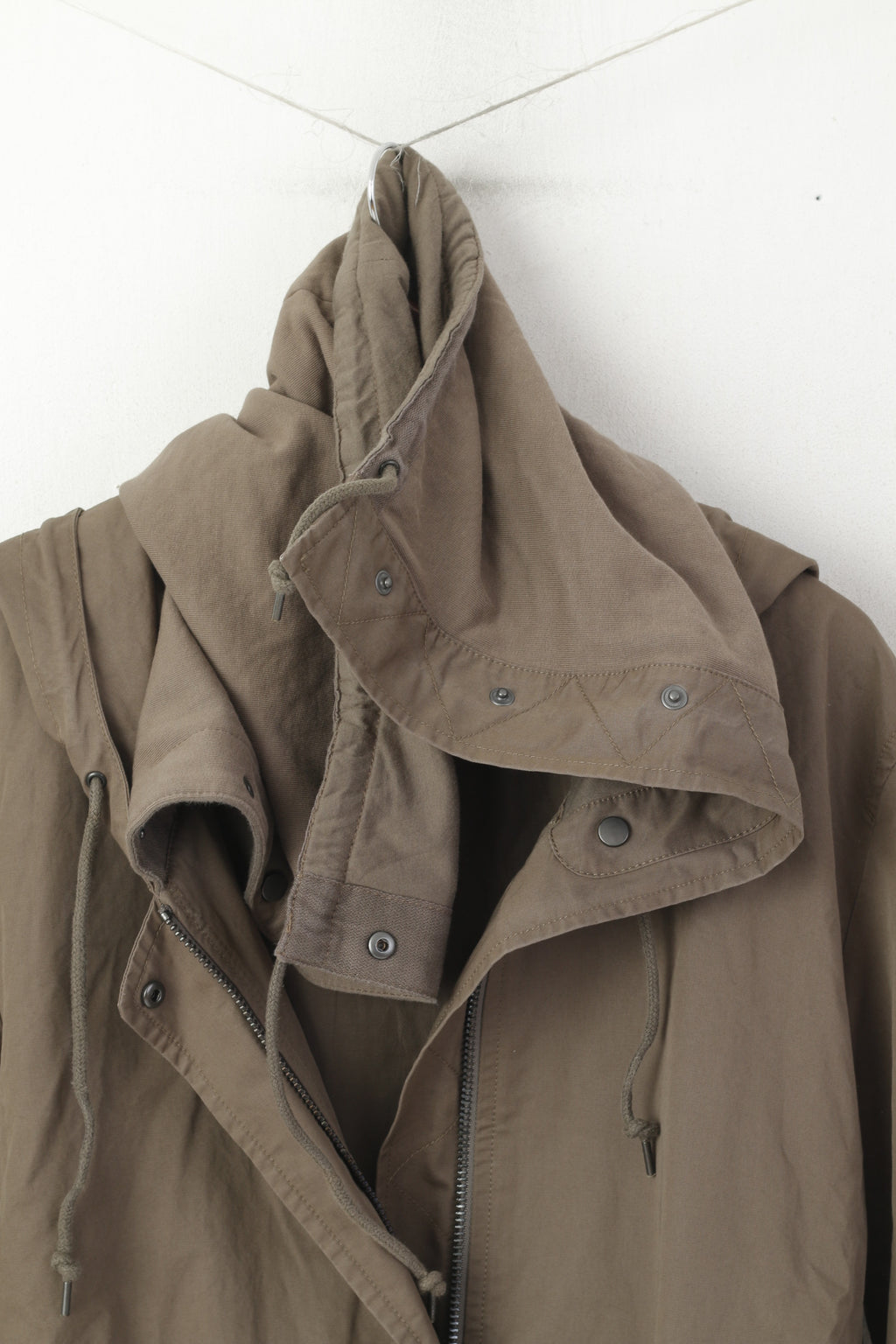 AllSaints Femmes 10 38 M Veste Kaki Coton Arton Zippé à Capuche Haut Col Haut