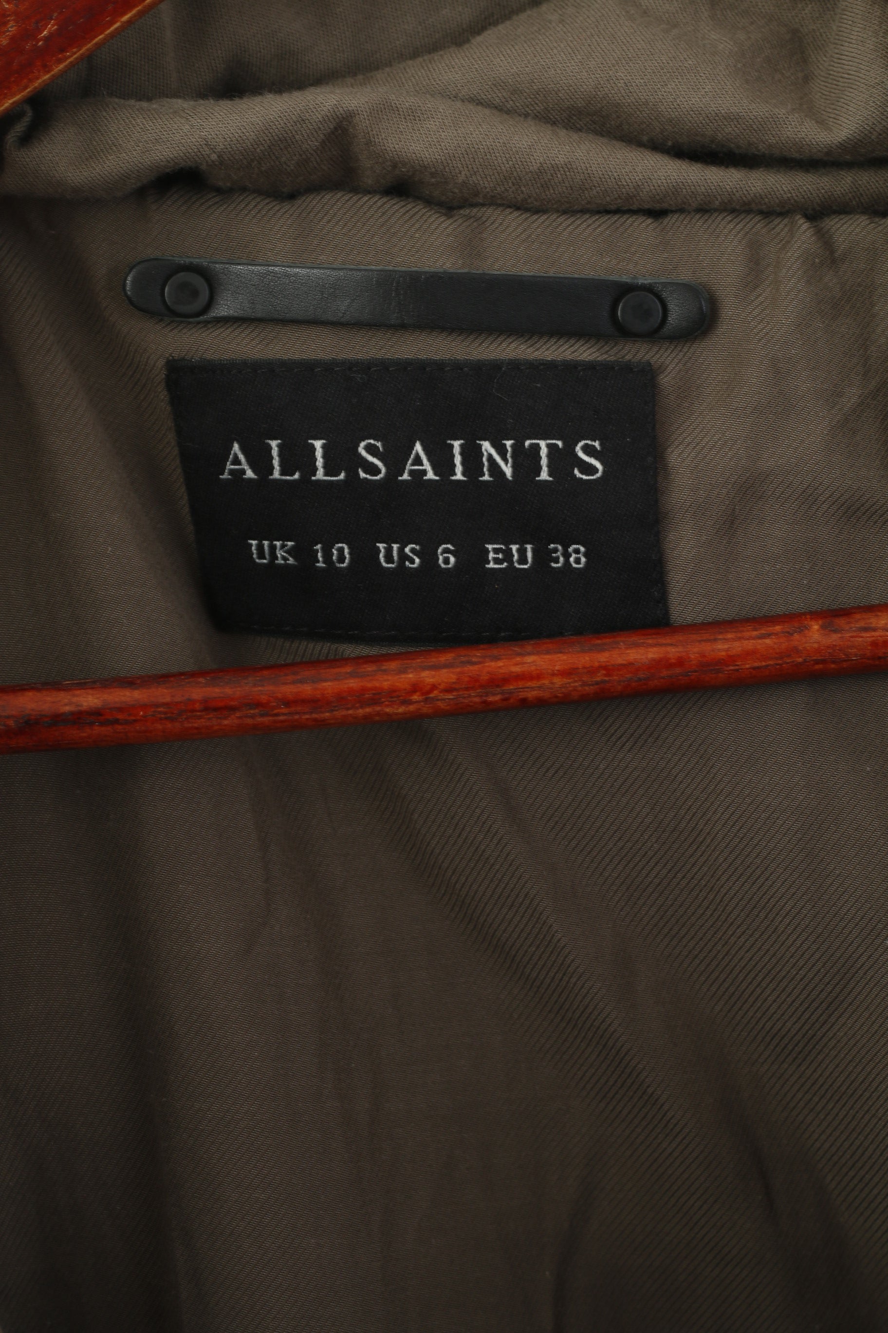 AllSaints Femmes 10 38 M Veste Kaki Coton Arton Zippé à Capuche Haut Col Haut