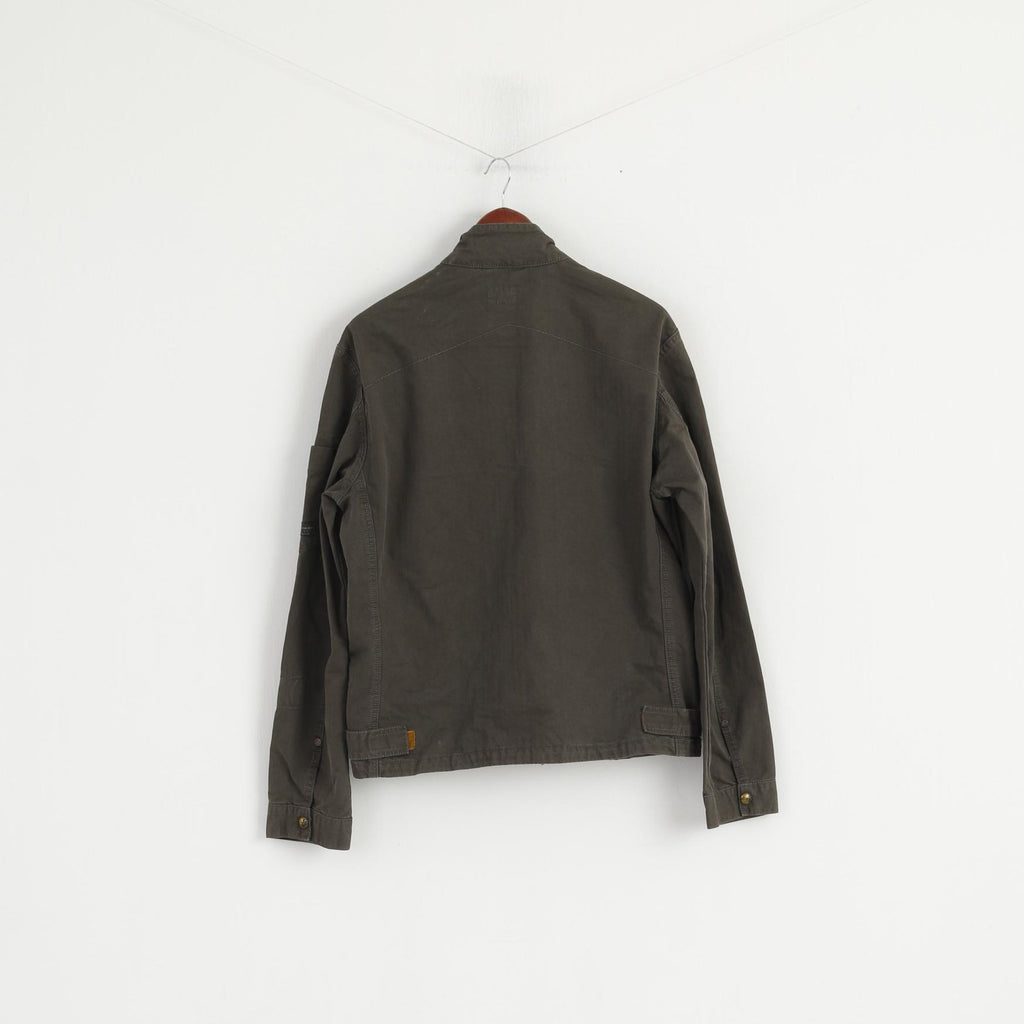 G-Star Raw Women XL Jacket Green Cotton Studs Jkt Military Zip Up Multi Pockets Top