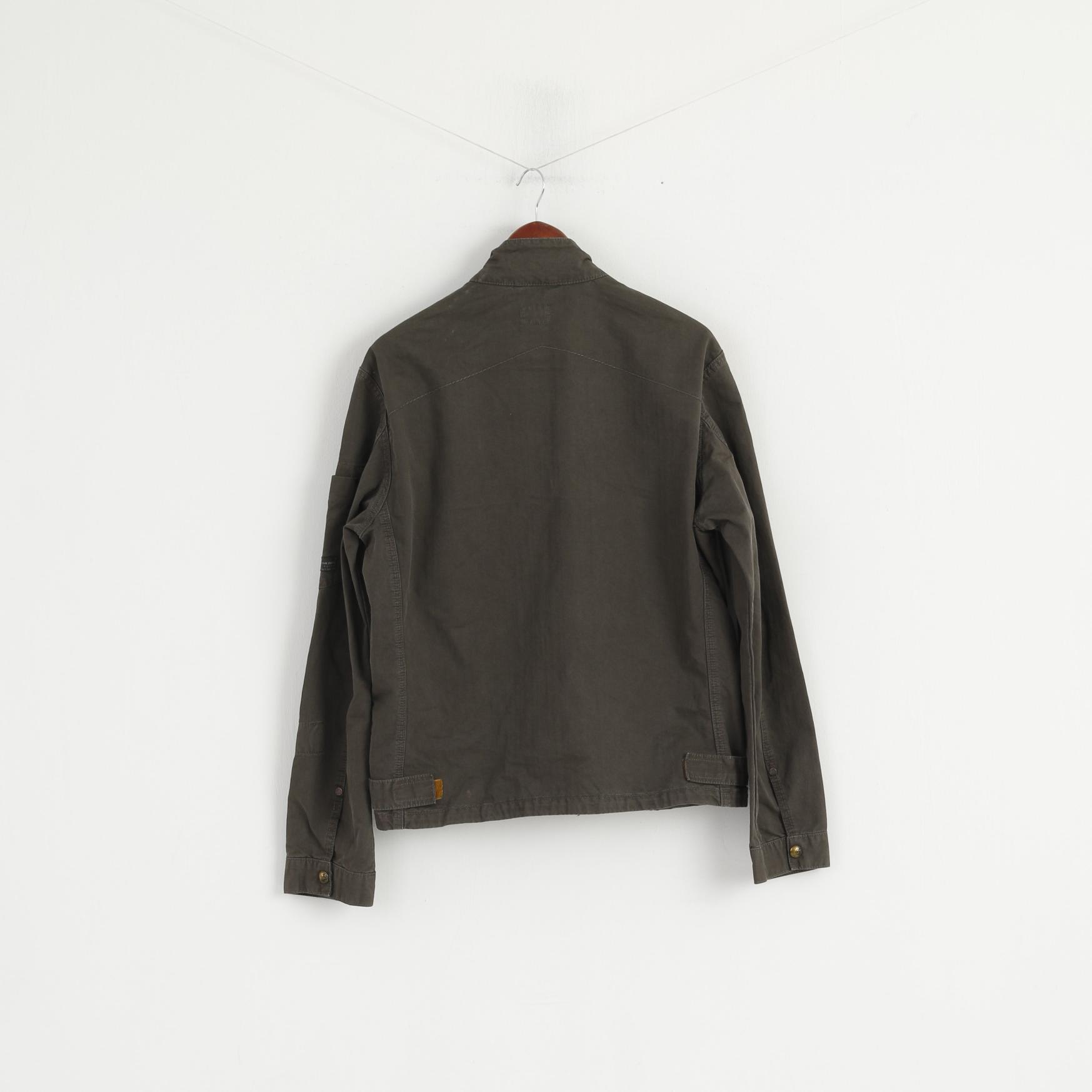 G-Star Raw Women XL Jacket Green Cotton Studs Jkt Military Zip Up Multi Pockets Top