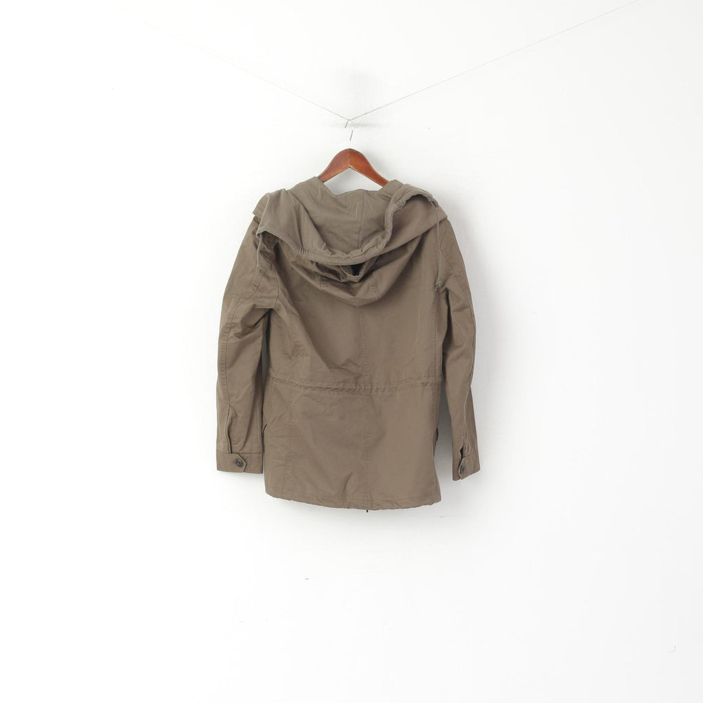 AllSaints Femmes 10 38 M Veste Kaki Coton Arton Zippé à Capuche Haut Col Haut