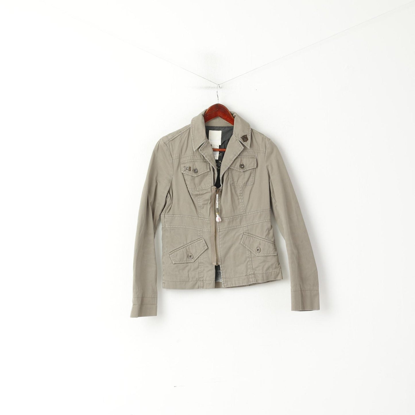 Diesel Women L (S) Jacket Grey Cotton Full Zipper Detailed Pockets Top