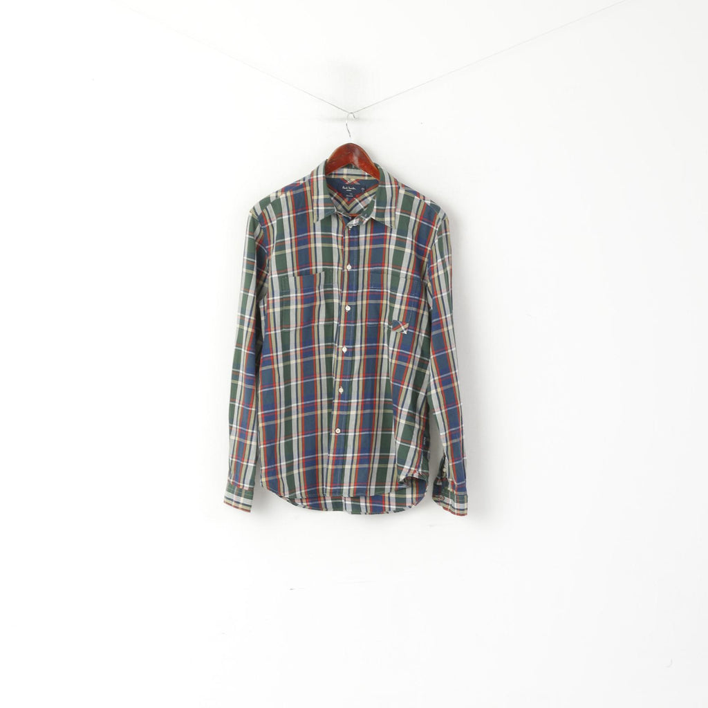 Paul Smith Jeans Men L Casual Shirt Green Check Cotton Classic Fit Long Sleeve Top