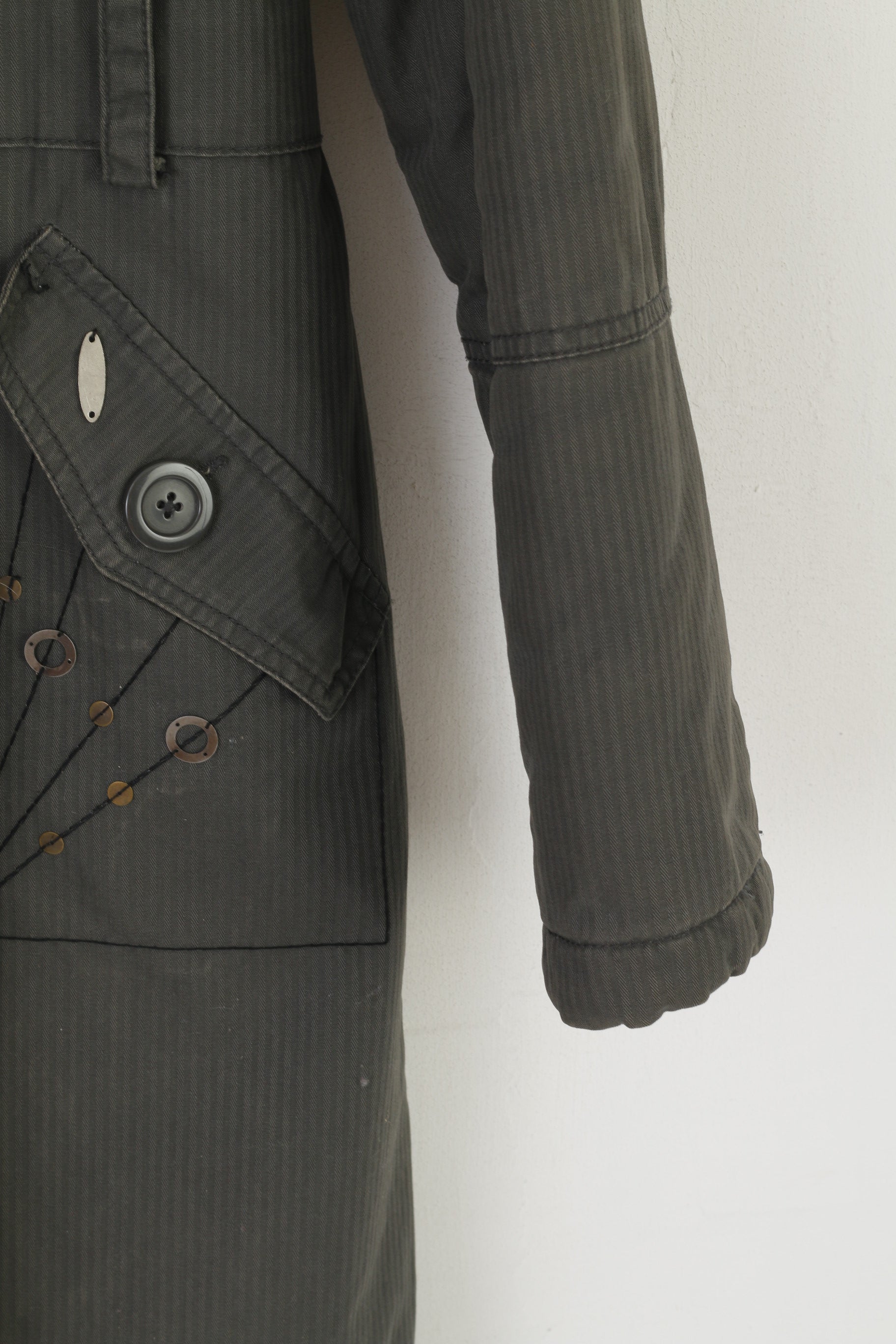 House Women L (M) Veste Parka verte en coton rembourré avec col en fourrure et manteau boutonné