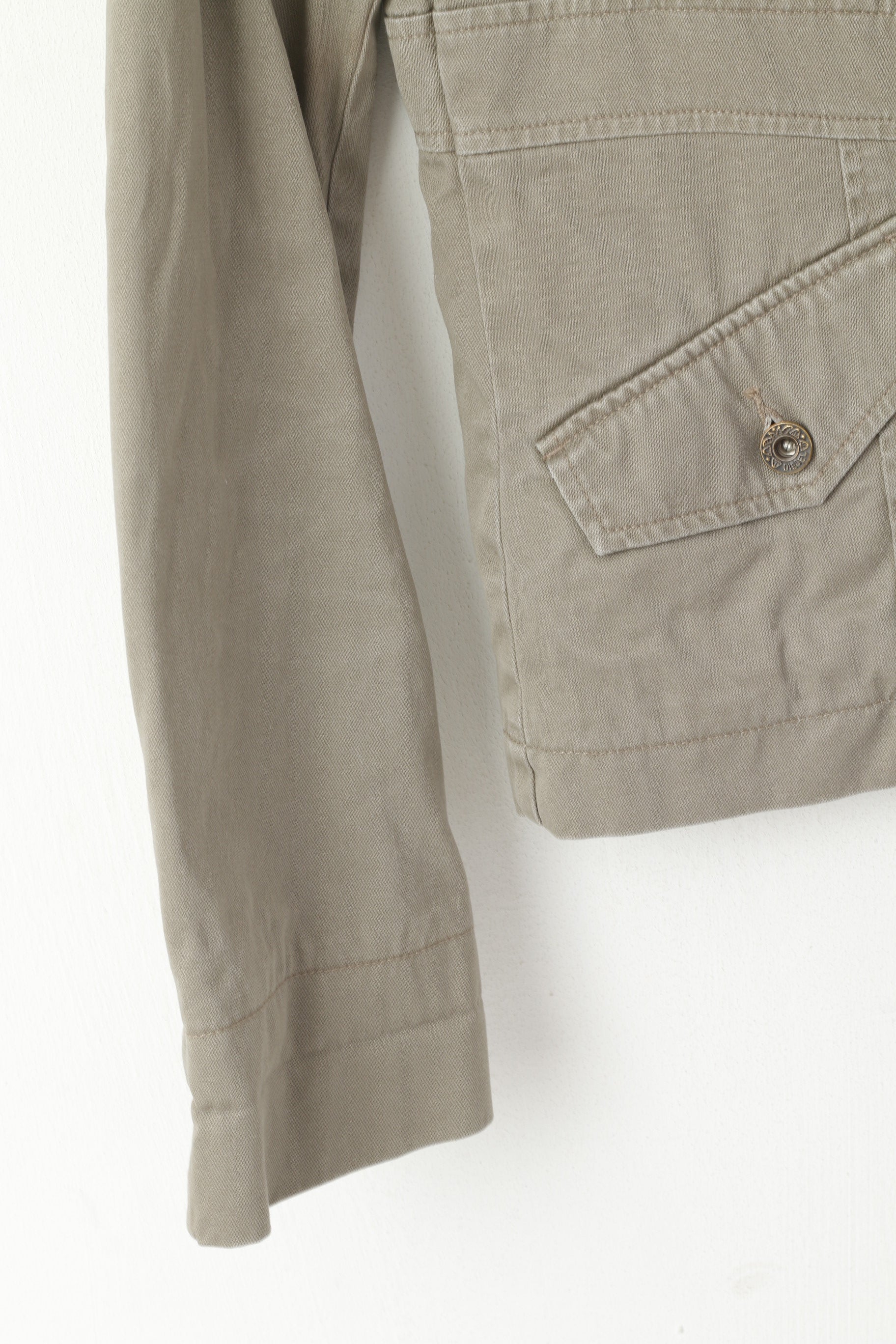 Diesel Femmes L (S) Veste Gris Coton Fermeture Éclair Complète Poches Détaillées Top