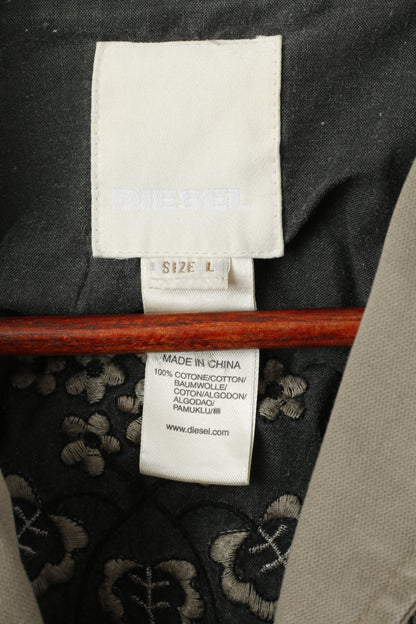 Diesel Women L (S) Jacket Grey Cotton Full Zipper Detailed Pockets Top