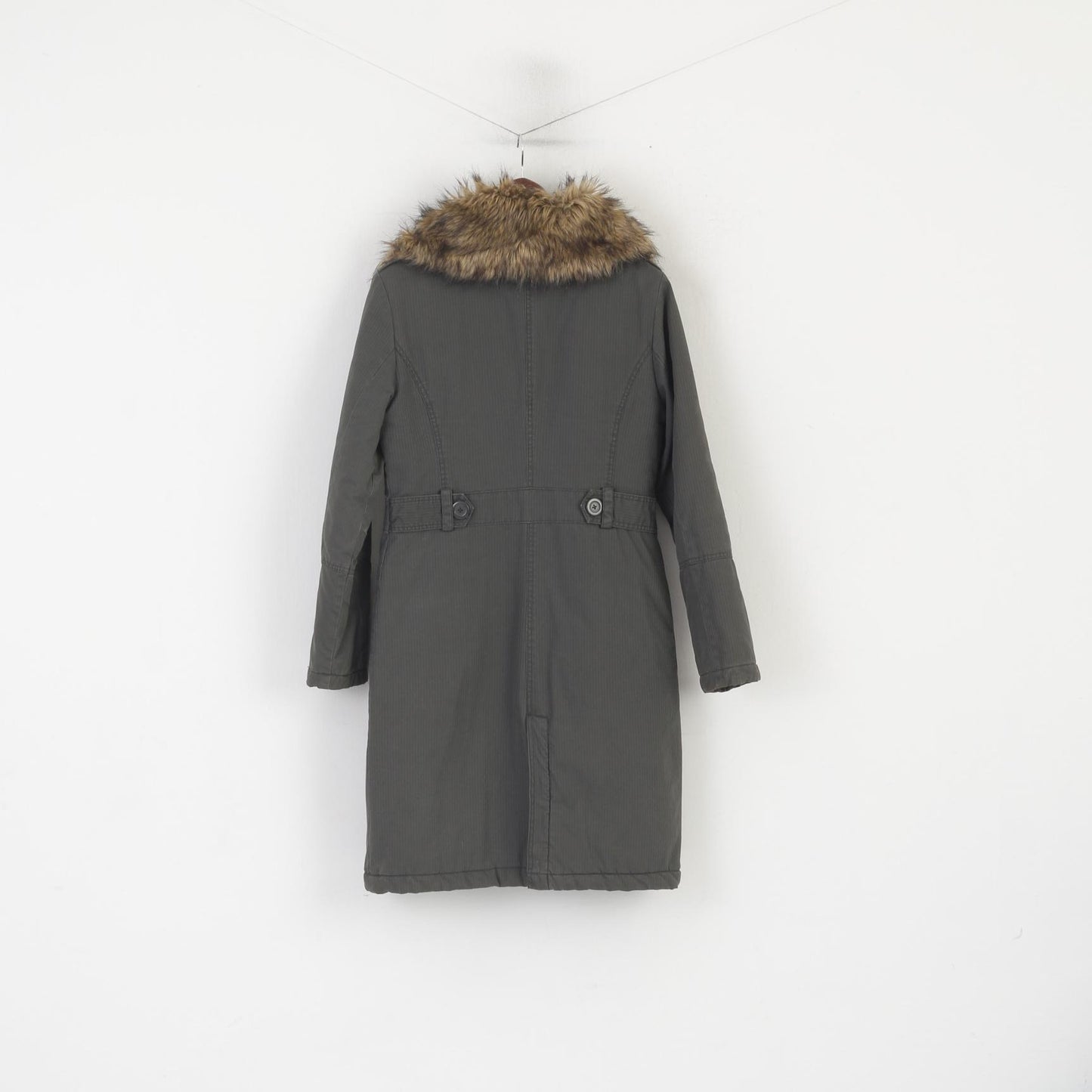 House Women L (M) Giacca Parka verde Cappotto con bottoni e collo in pelliccia imbottito in cotone