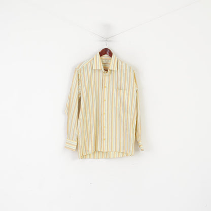 Marconi Collection Men 40 176/182 M Casual Shirt Striped Yellow Cotton Long Sleeve Top
