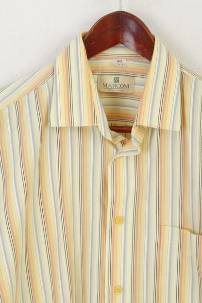 Marconi Collection Men 40 176/182 M Casual Shirt Striped Yellow Cotton Long Sleeve Top