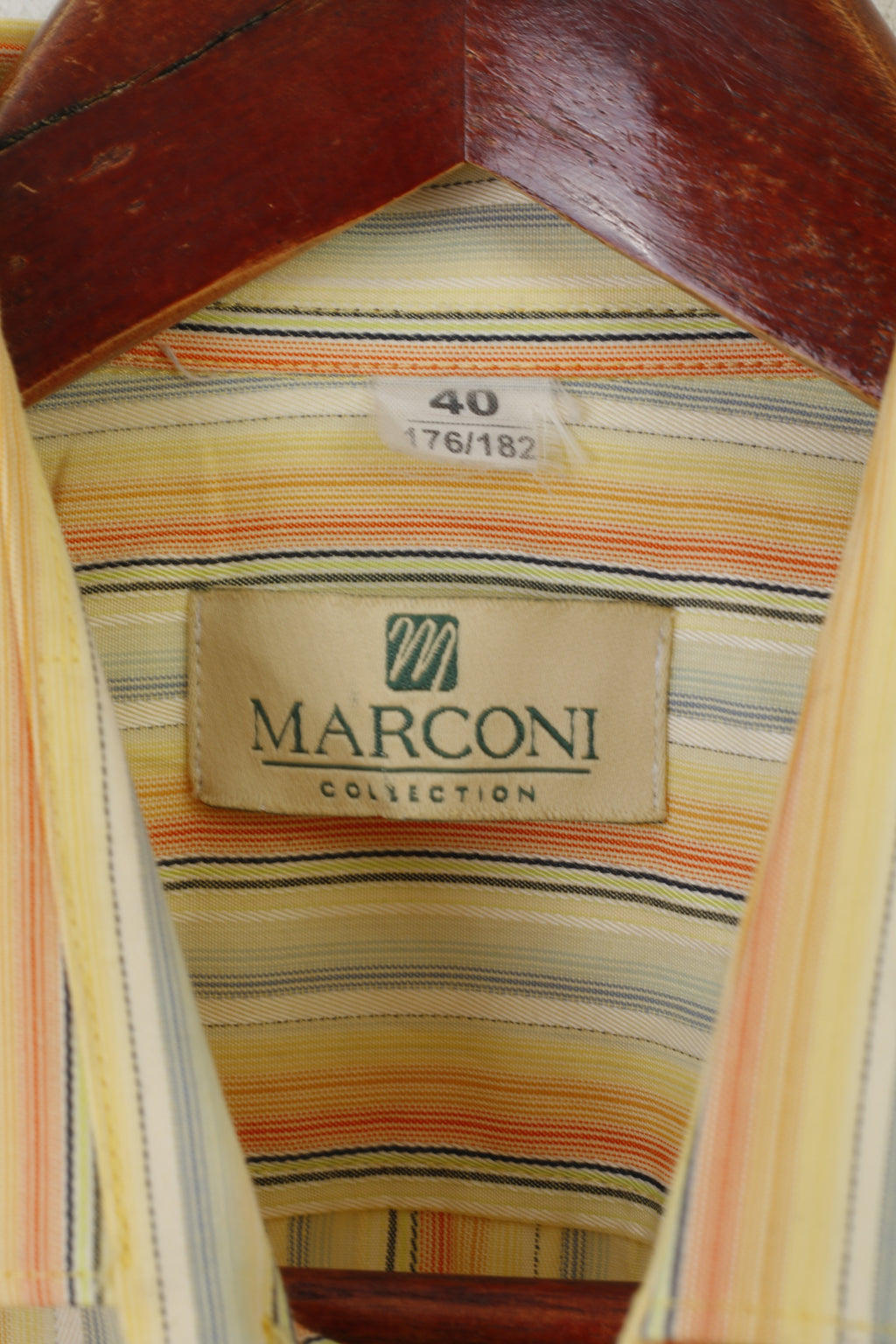 Marconi Collection Men 40 176/182 M Casual Shirt Striped Yellow Cotton Long Sleeve Top