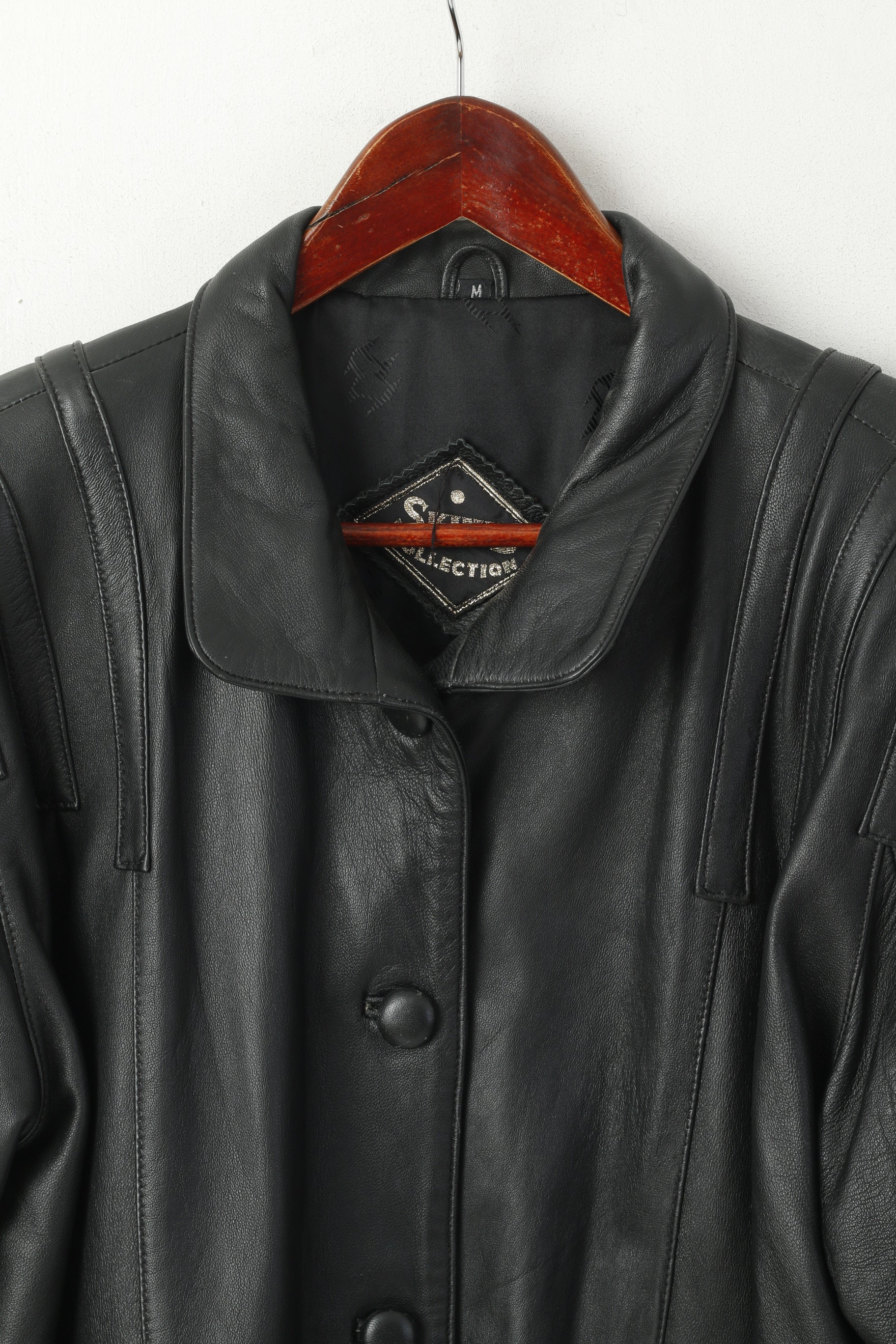 Collezione Skinny Giacca da donna M. Spalline vintage in morbida pelle nera Top retrò