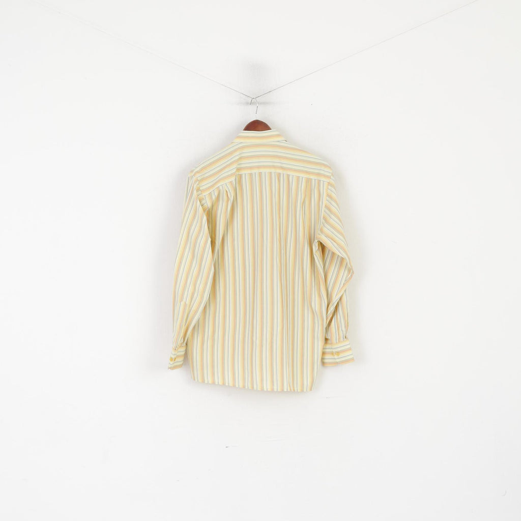 Marconi Collection Men 40 176/182 M Casual Shirt Striped Yellow Cotton Long Sleeve Top