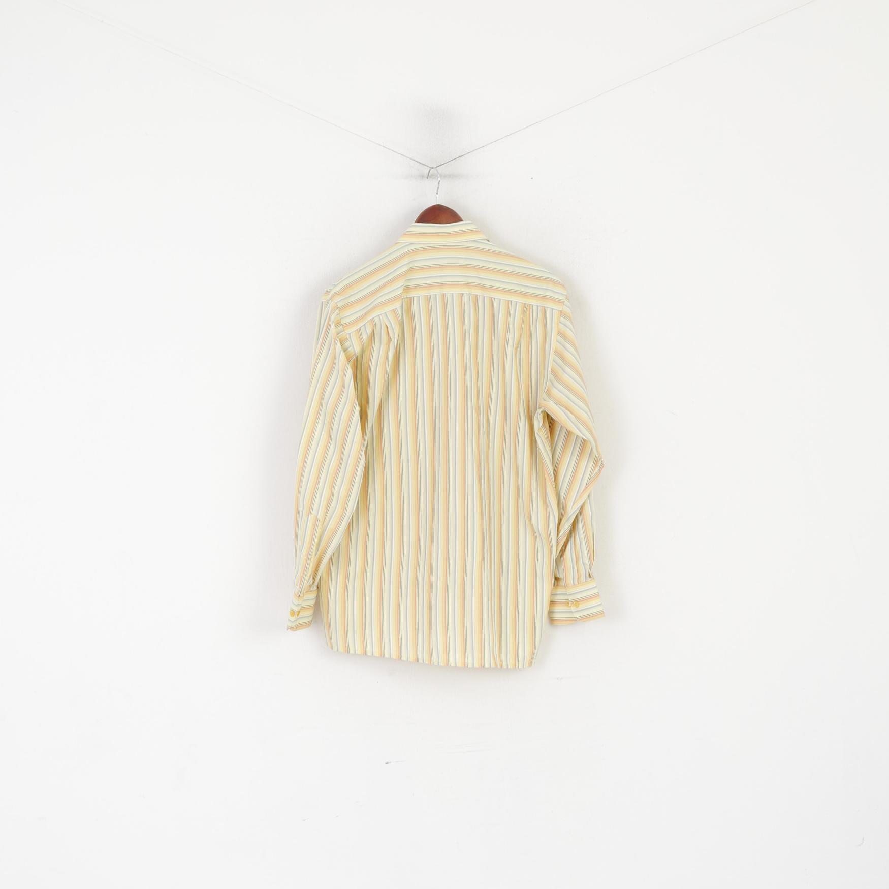 Marconi Collection Men 40 176/182 M Casual Shirt Striped Yellow Cotton Long Sleeve Top