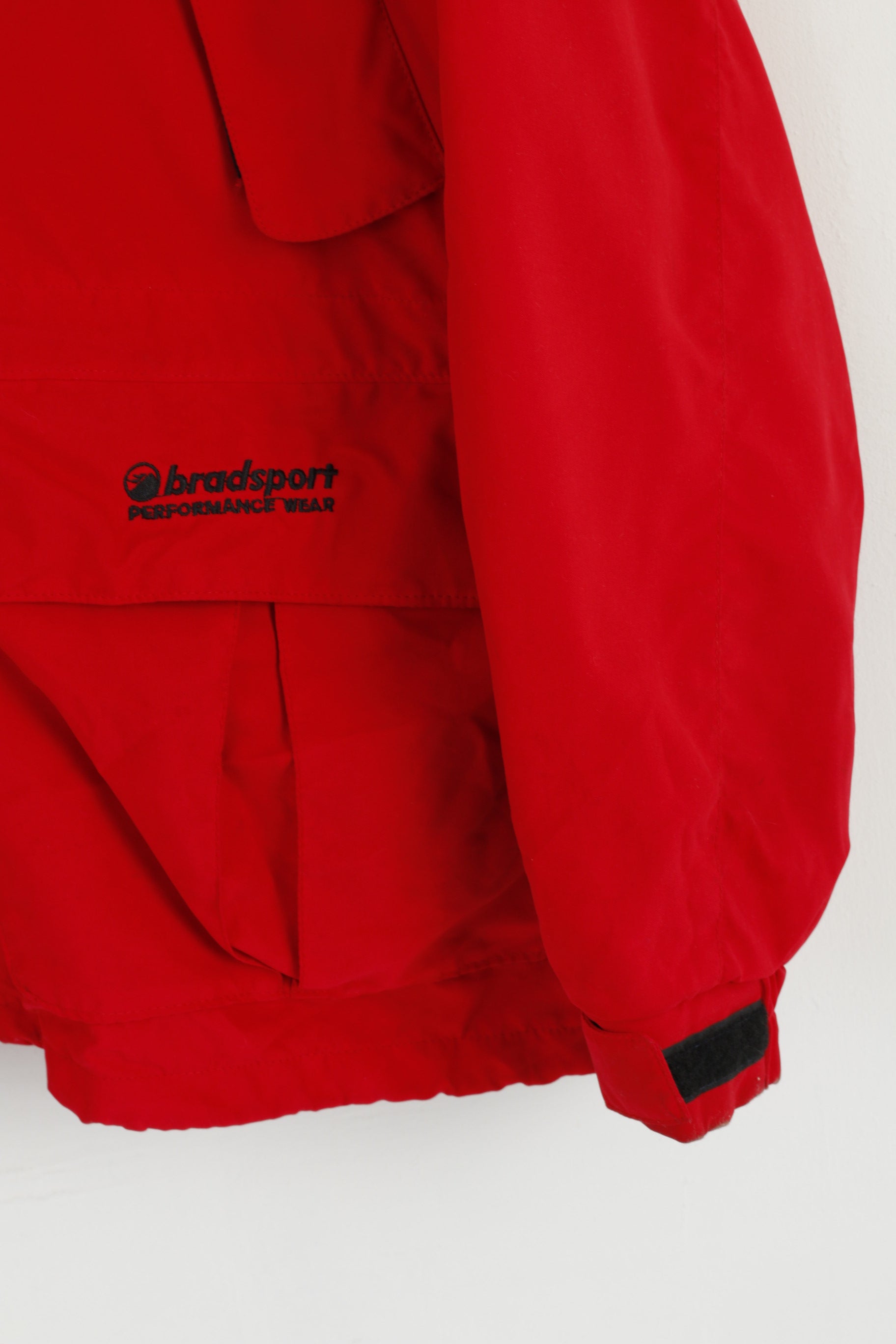 Brandsport Men L Jacket Red Vintage Gore-Tex Nylon Hooded Outdoor Parka