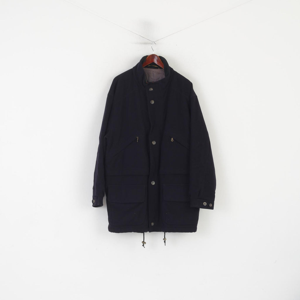 Cappotto Marks &amp; Spencer da uomo L. Top classico in lana blu scuro con cerniera intera foderato vintage