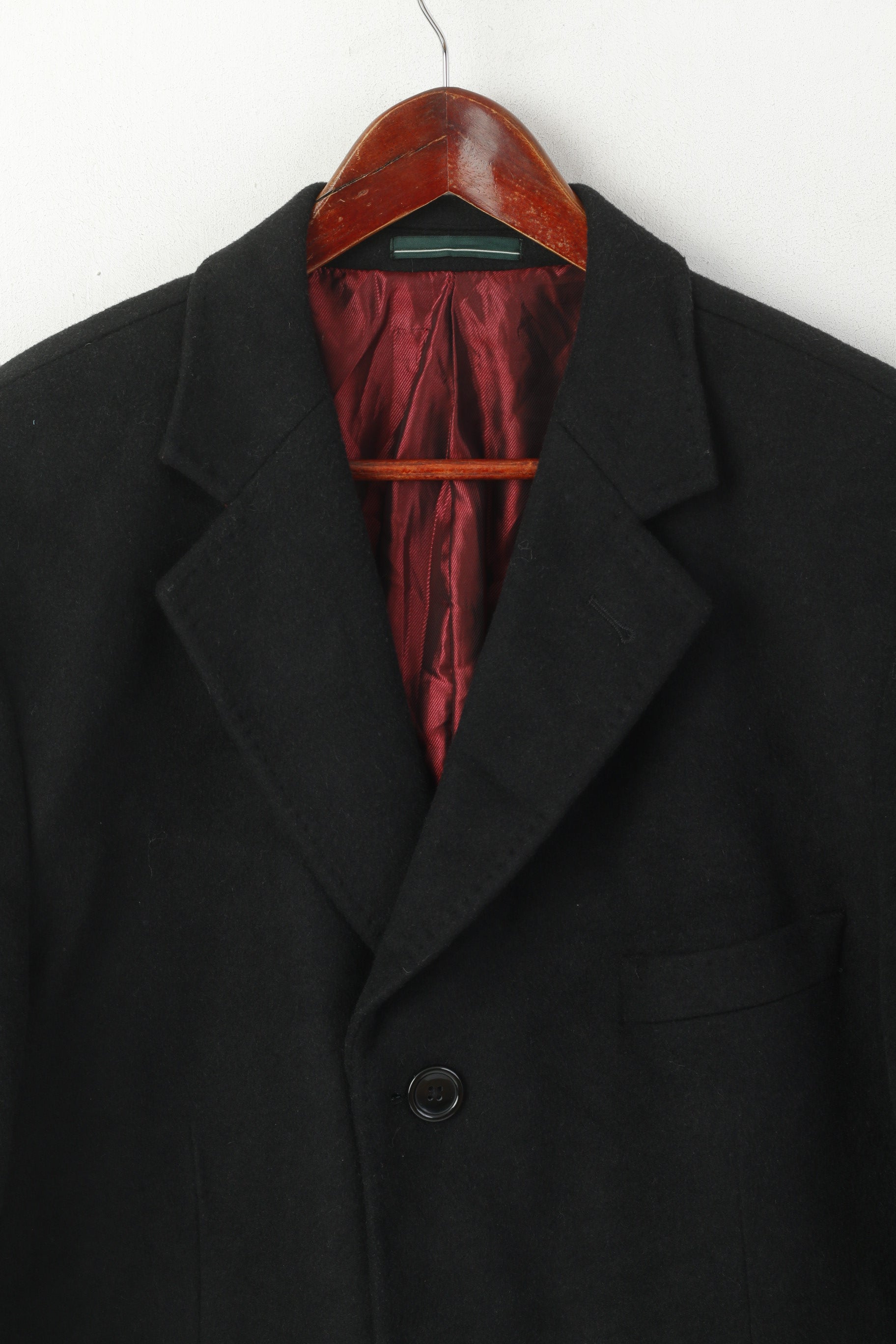 Greenwoods Men 44 L Coat Black Wool Cashmere Luxury Single Breasted Classic Top