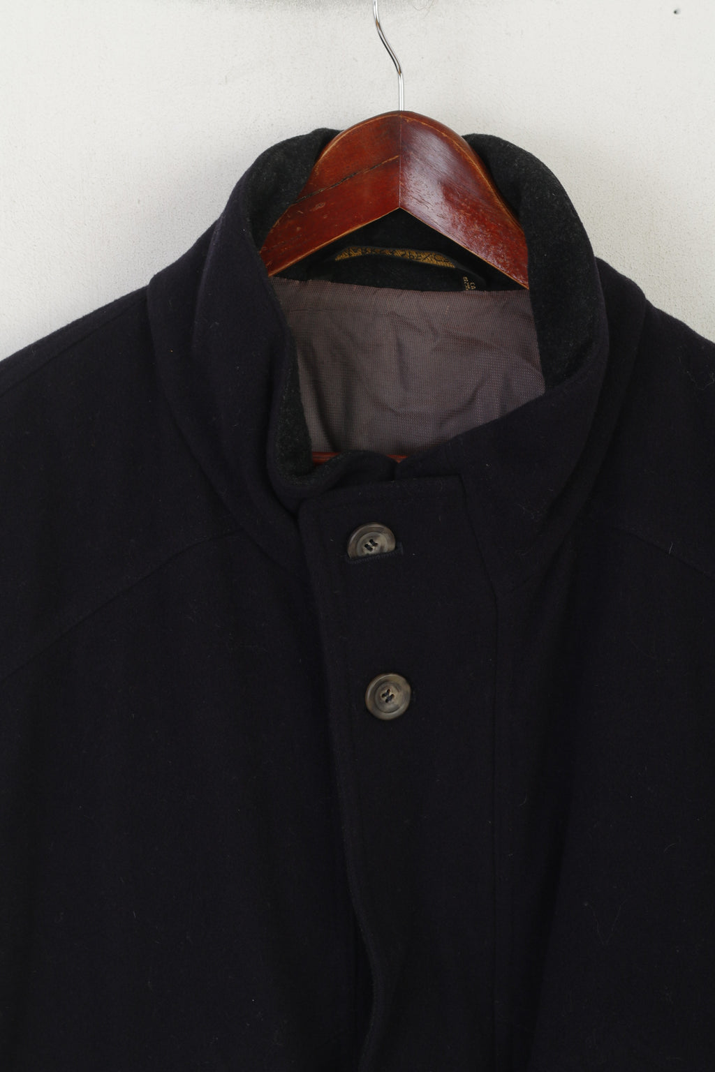 Cappotto Marks &amp; Spencer da uomo L. Top classico in lana blu scuro con cerniera intera foderato vintage