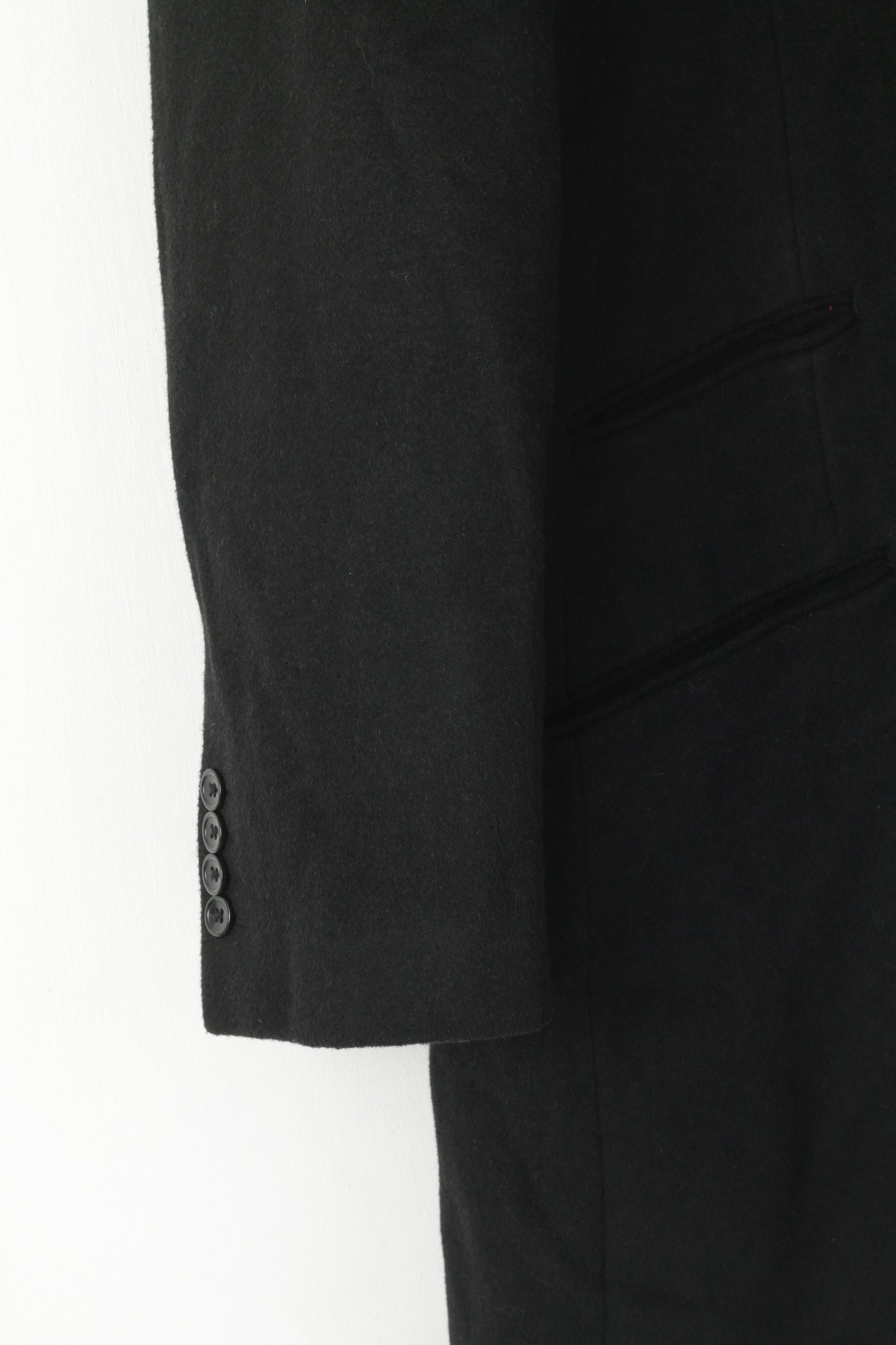 Greenwoods Men 44 L Coat Black Wool Cashmere Luxury Single Breasted Classic Top