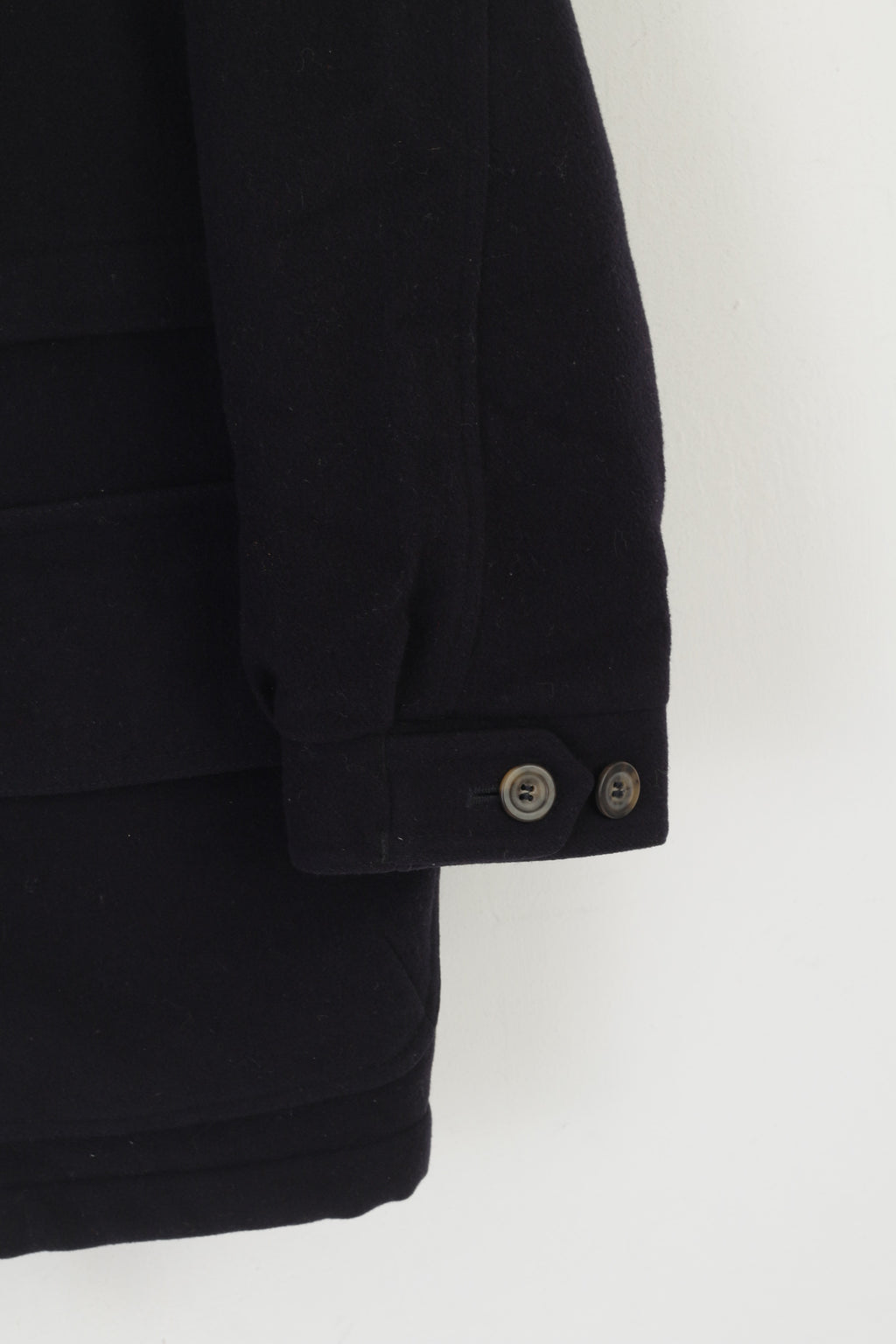 Cappotto Marks &amp; Spencer da uomo L. Top classico in lana blu scuro con cerniera intera foderato vintage