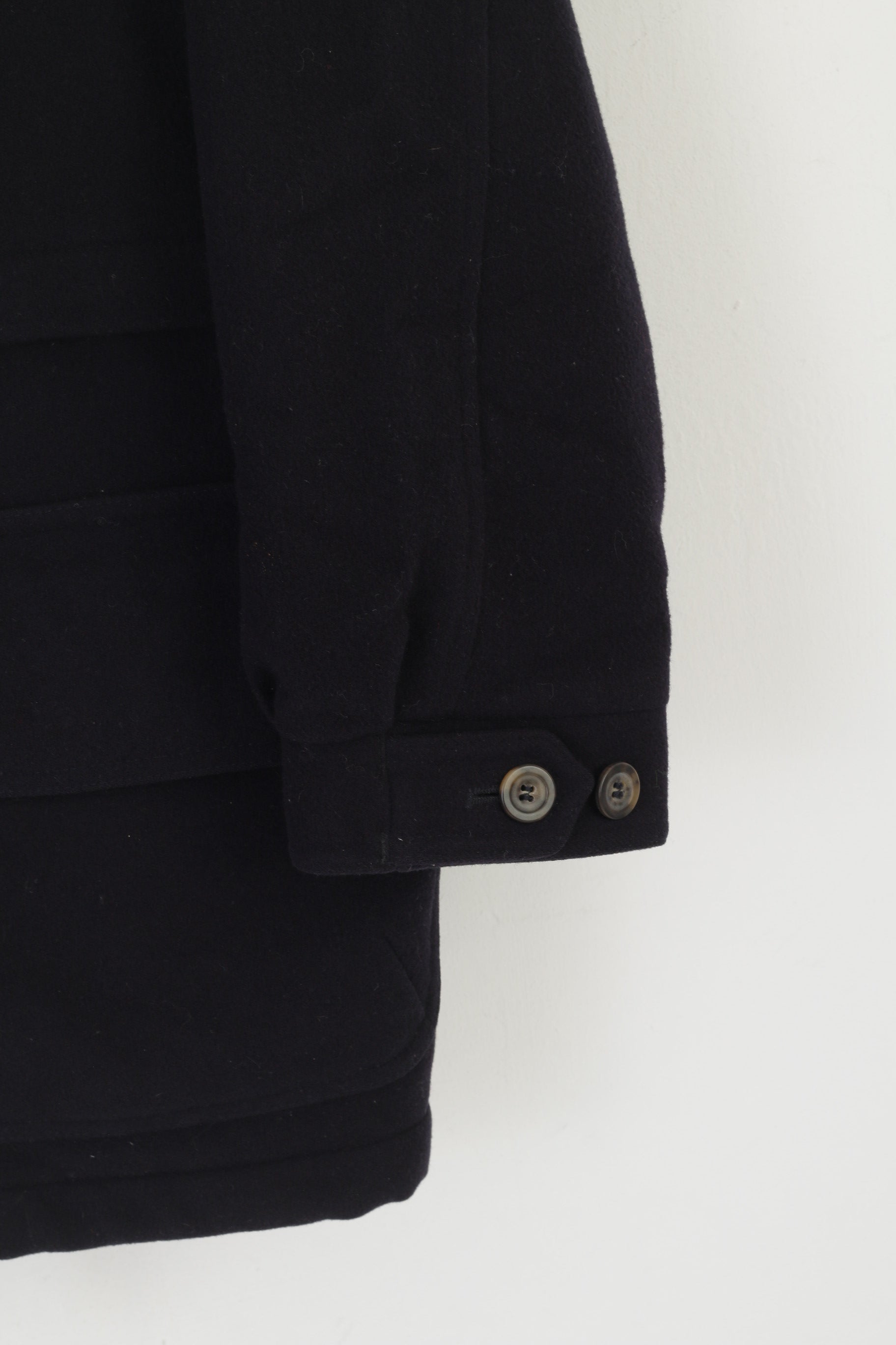 Cappotto Marks &amp; Spencer da uomo L. Top classico in lana blu scuro con cerniera intera foderato vintage