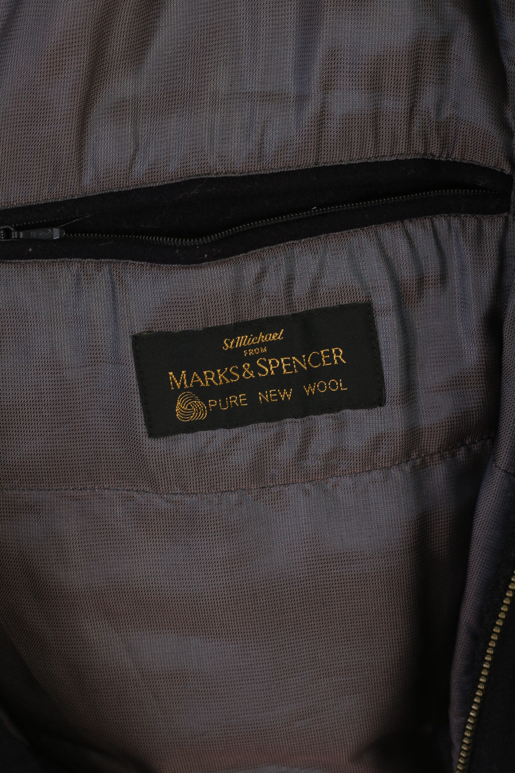 Cappotto Marks &amp; Spencer da uomo L. Top classico in lana blu scuro con cerniera intera foderato vintage