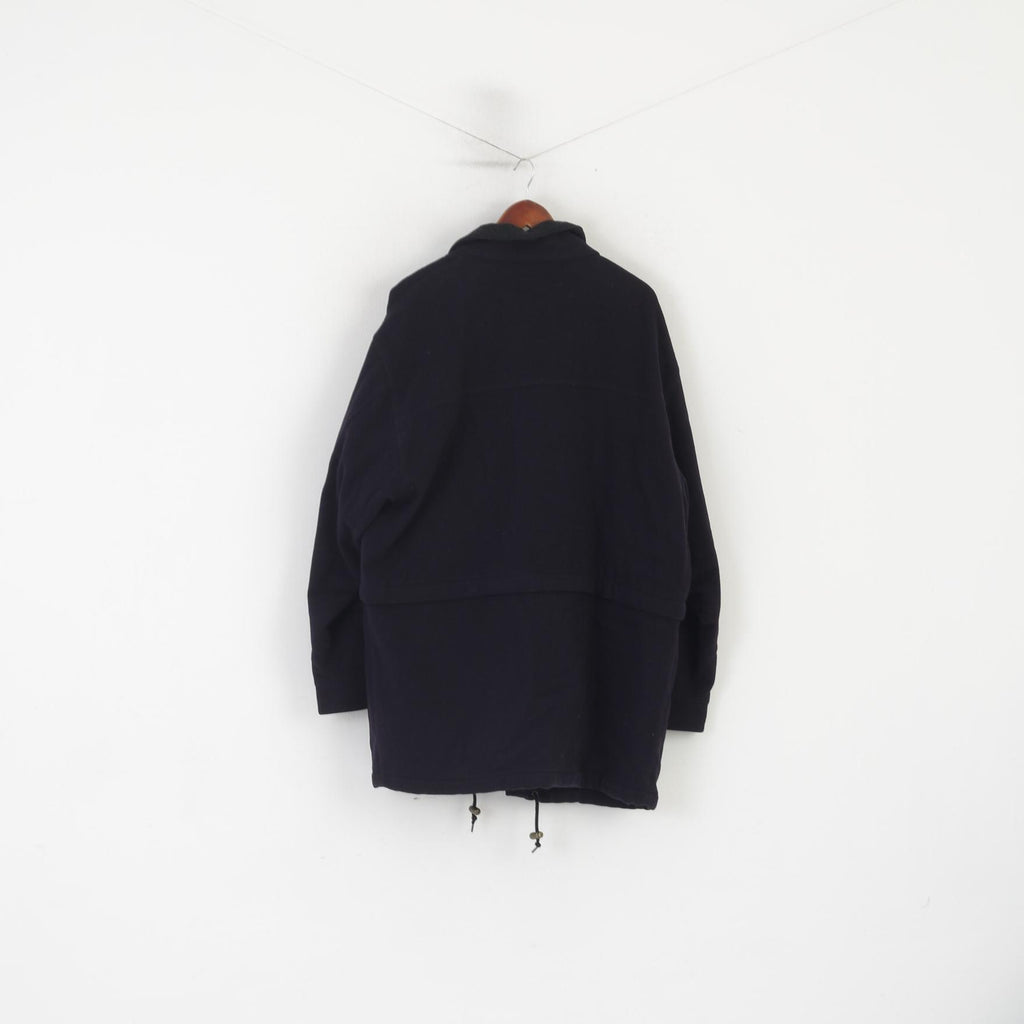 Cappotto Marks &amp; Spencer da uomo L. Top classico in lana blu scuro con cerniera intera foderato vintage