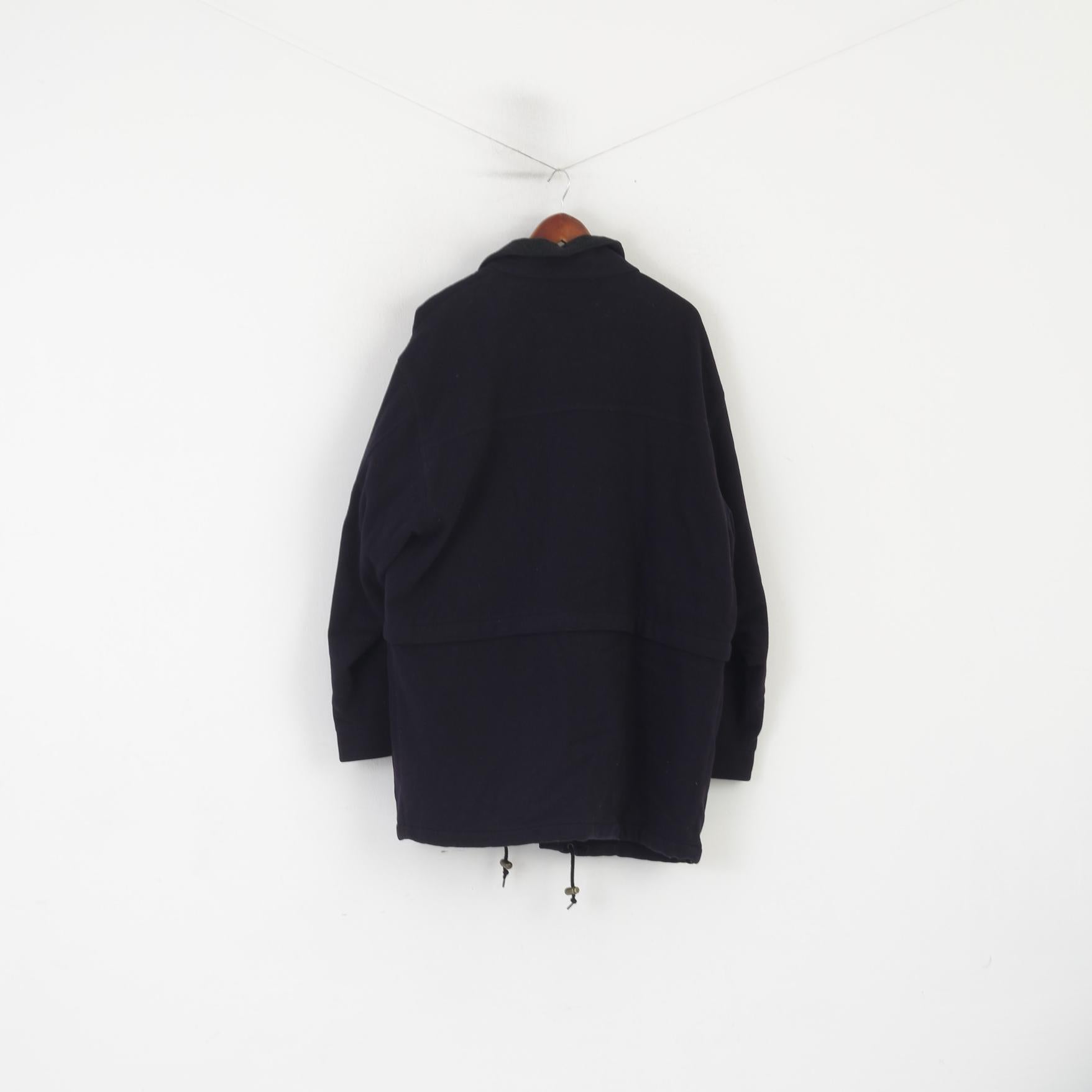 Cappotto Marks &amp; Spencer da uomo L. Top classico in lana blu scuro con cerniera intera foderato vintage