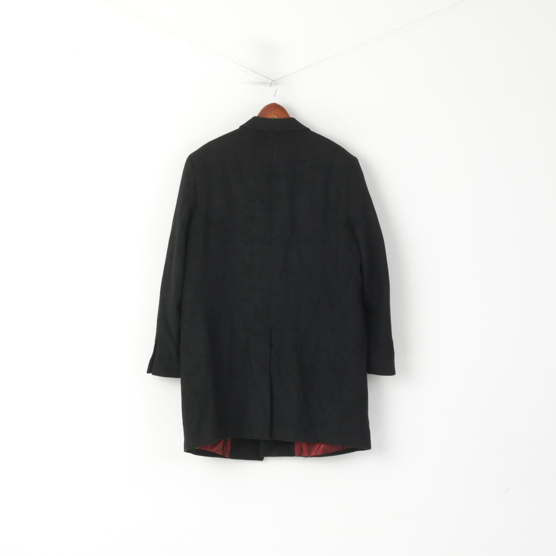 Greenwoods Men 44 L Coat Black Wool Cashmere Luxury Single Breasted Classic Top