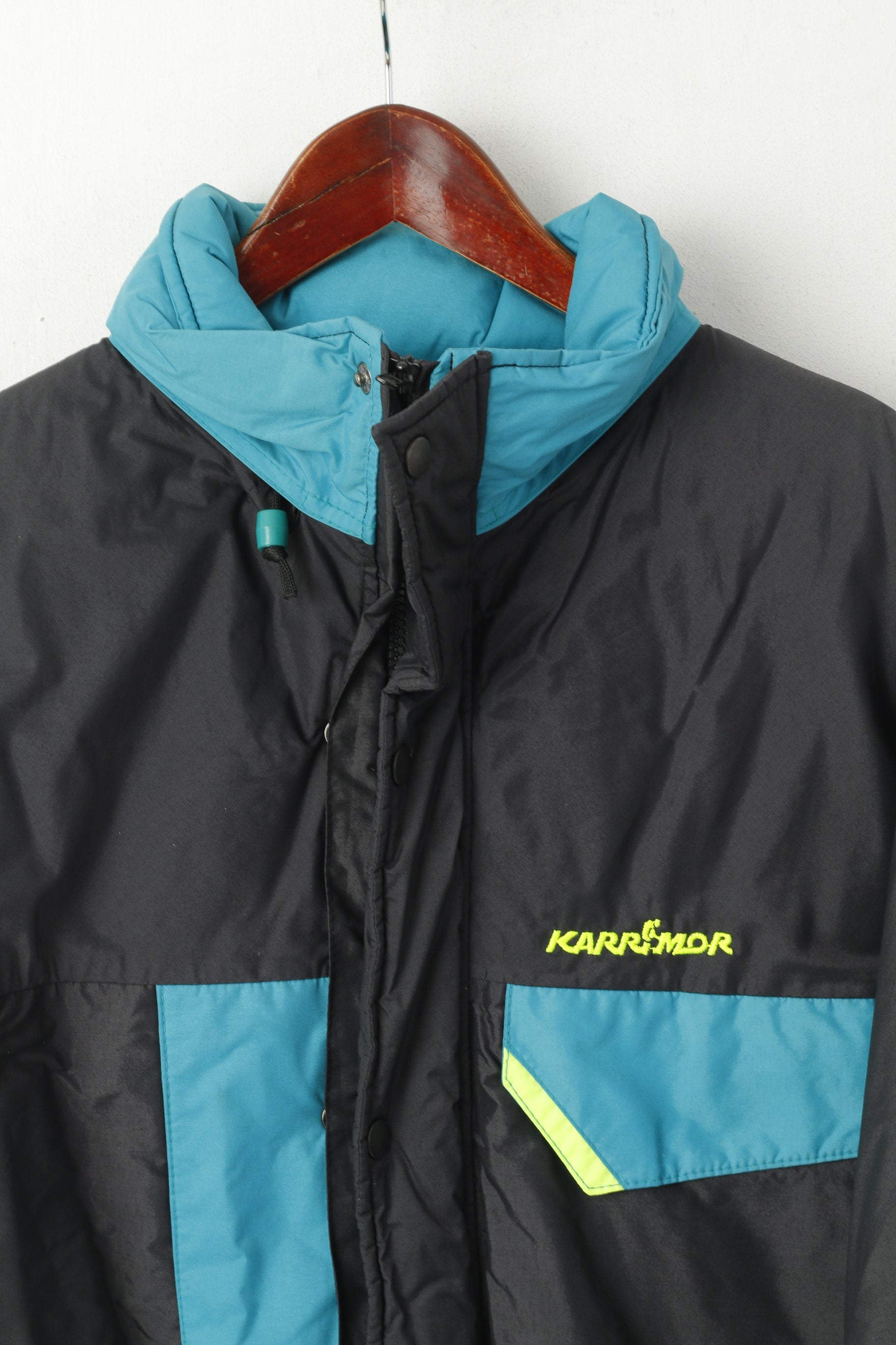 Karrimor Men M Jacket Grey Cyclone Nylon Padded Full Zipper Vintage Hidden Hood Top