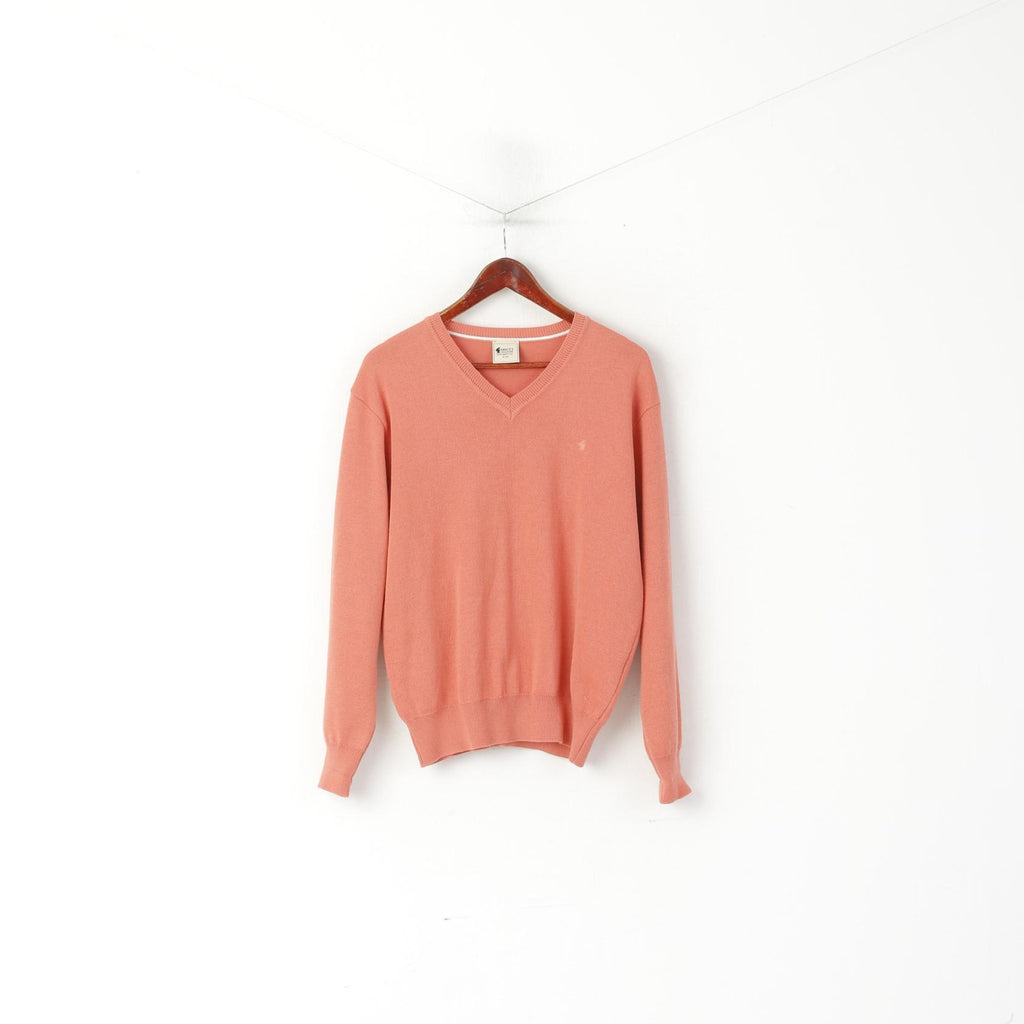 Gabicci Collezione Men M Jumper Peach Wool Blend V Neck Classic Plain Sweater