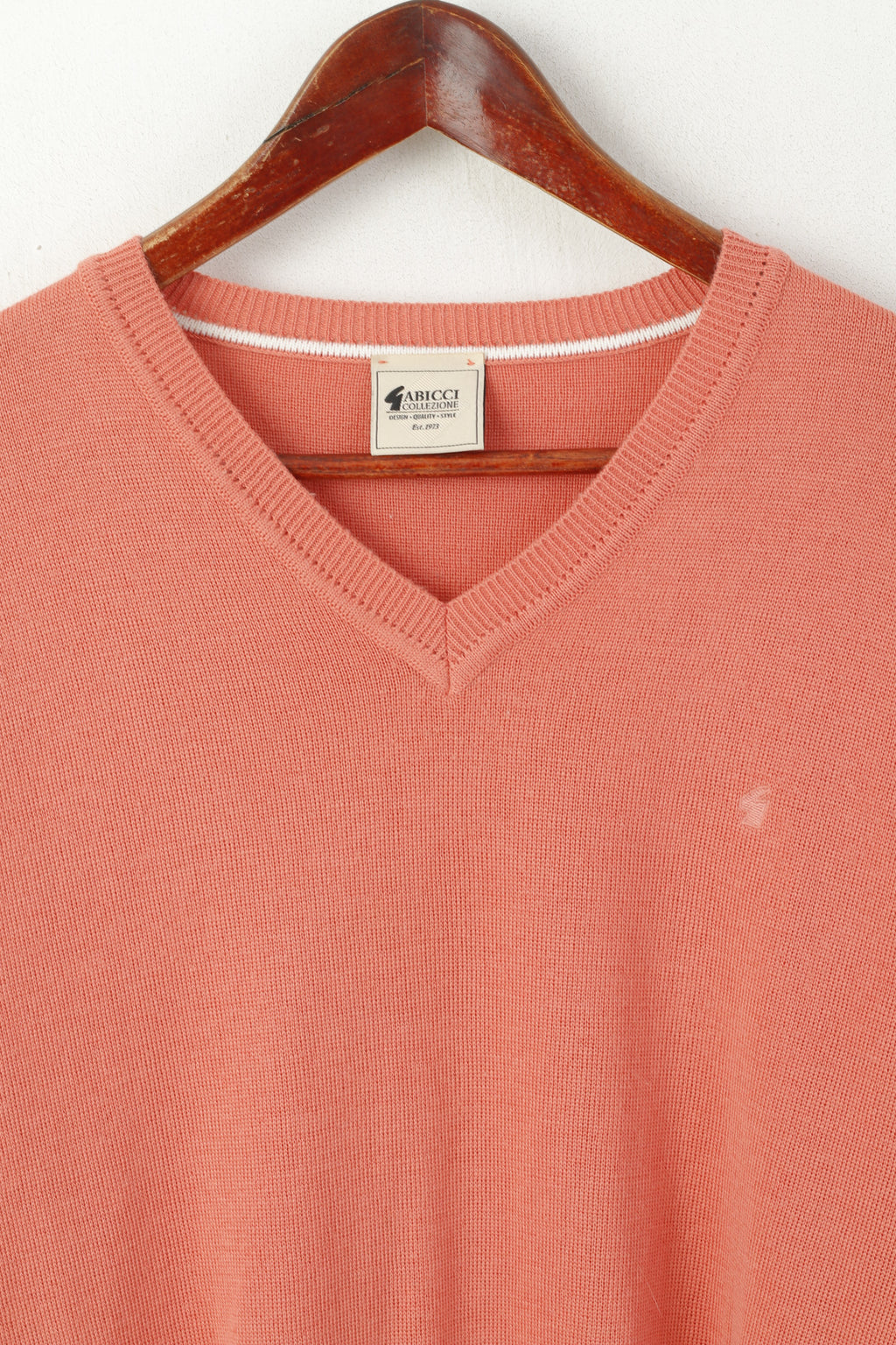 Gabicci Collezione Men M Jumper Peach Wool Blend V Neck Classic Plain Sweater