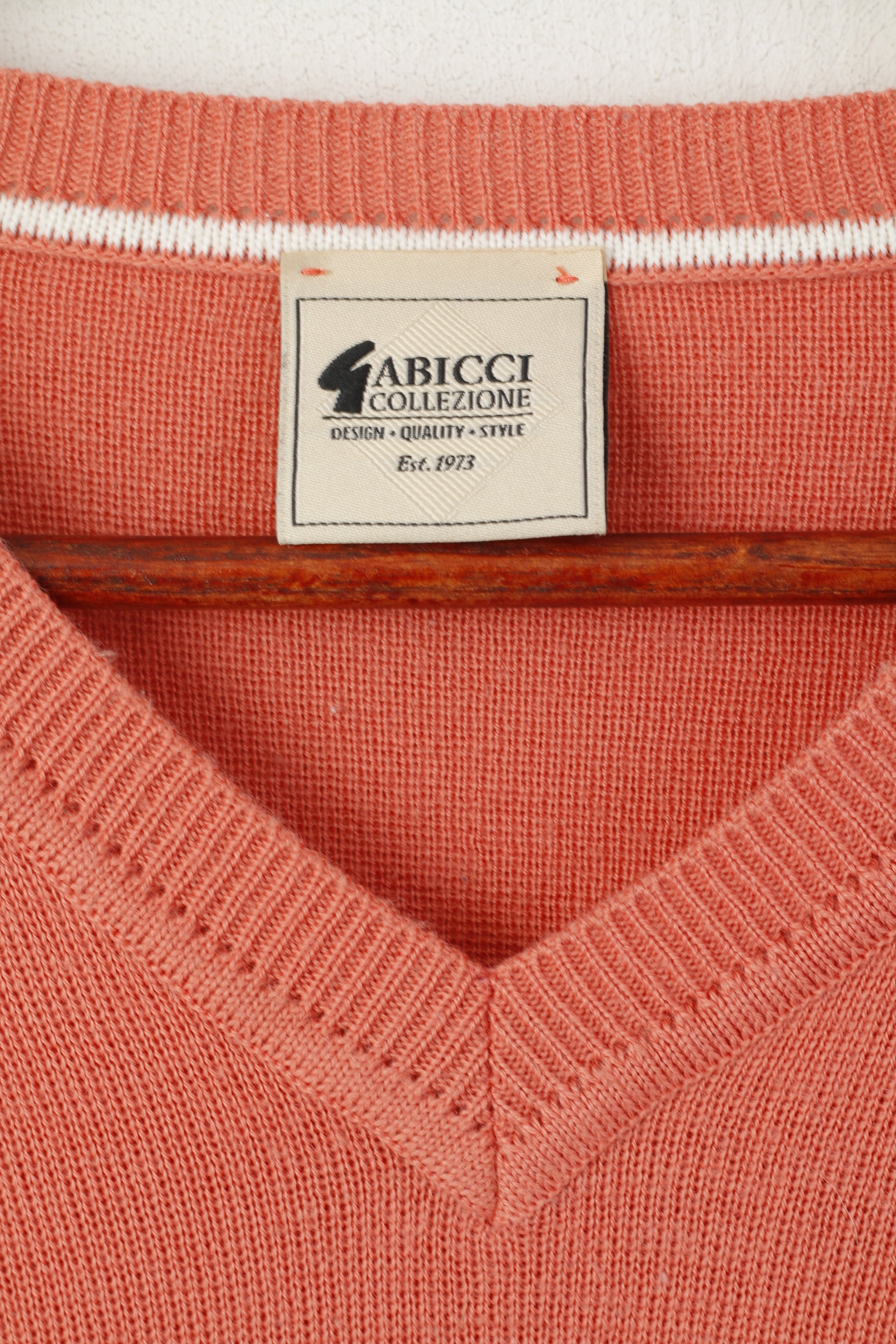 Gabicci Collezione Men M Jumper Peach Wool Blend V Neck Classic Plain Sweater
