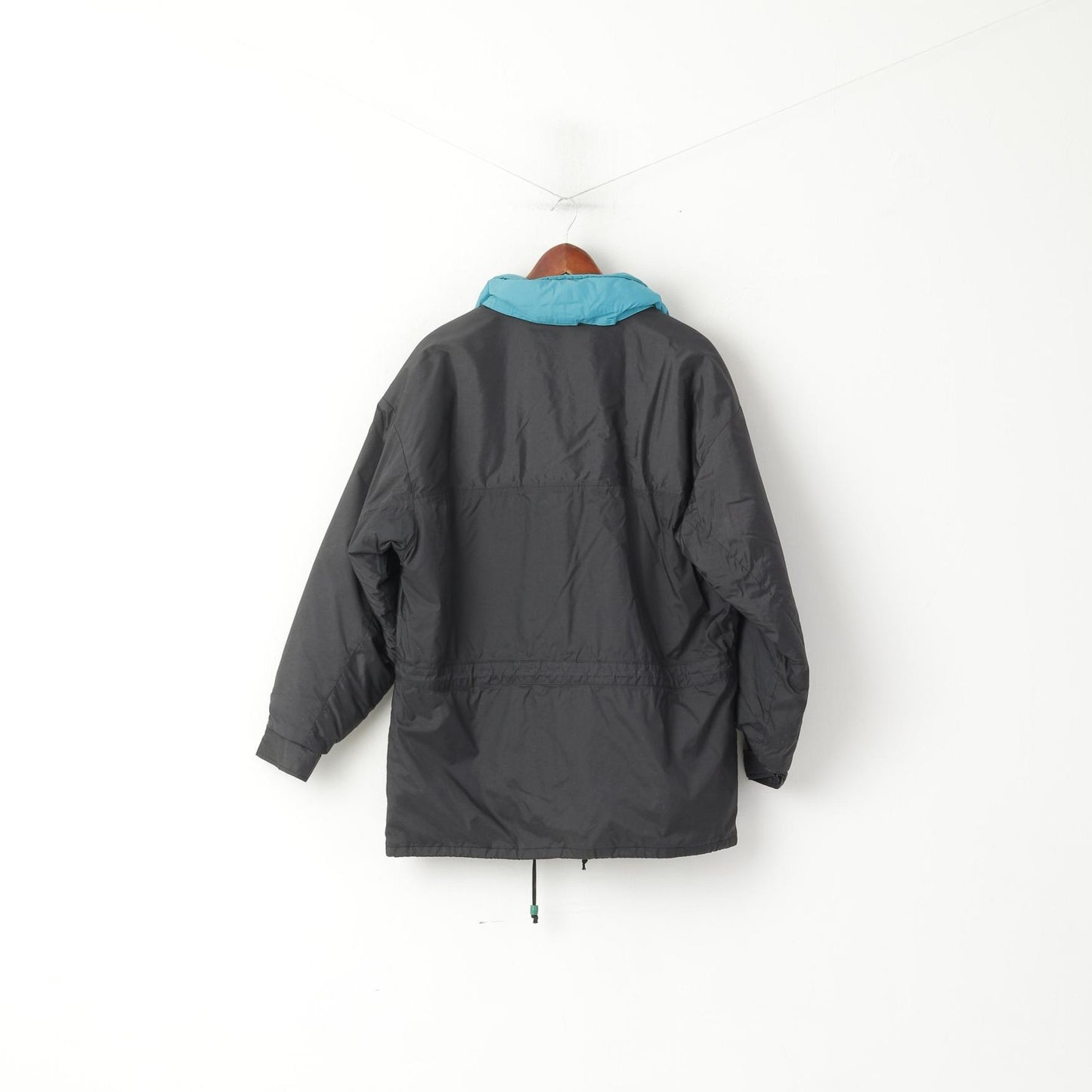 Karrimor Men M Jacket Grey Cyclone Nylon Padded Full Zipper Vintage Hidden Hood Top